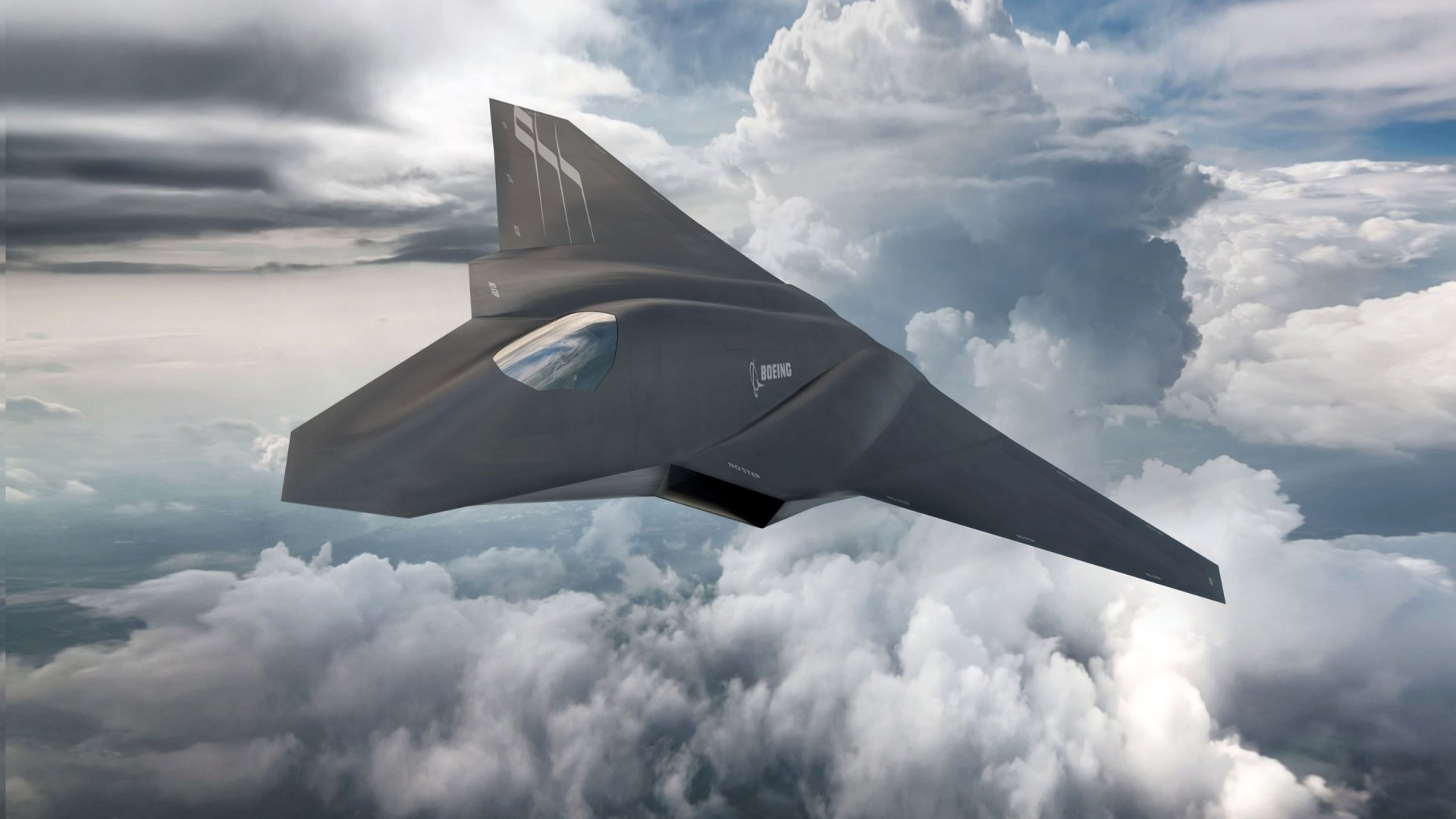 Download 1920x1080 Beoing, Aircraft Concept, Futuristic, Sky, Clouds Wallpaper for Widescreen