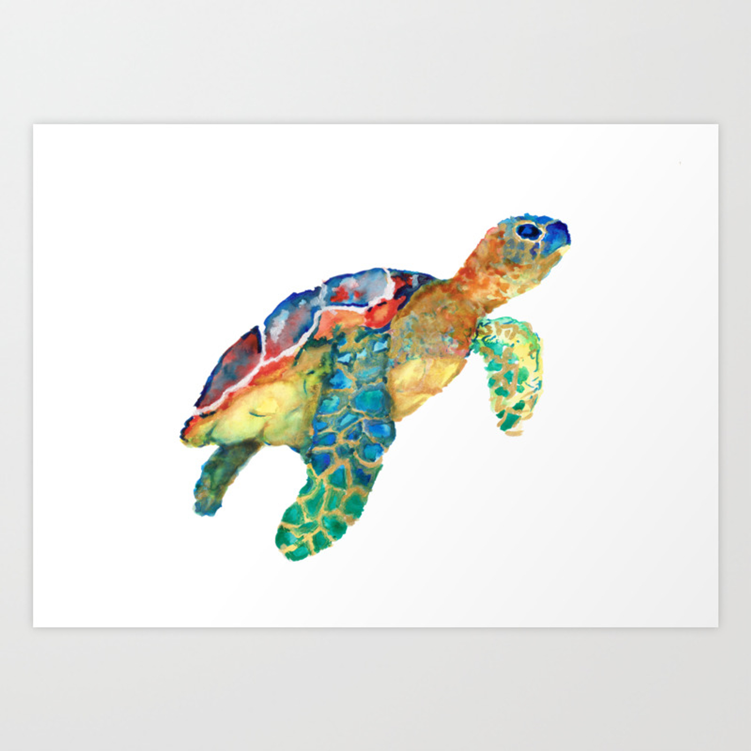 watercolour rainbow sea turtle Art Print