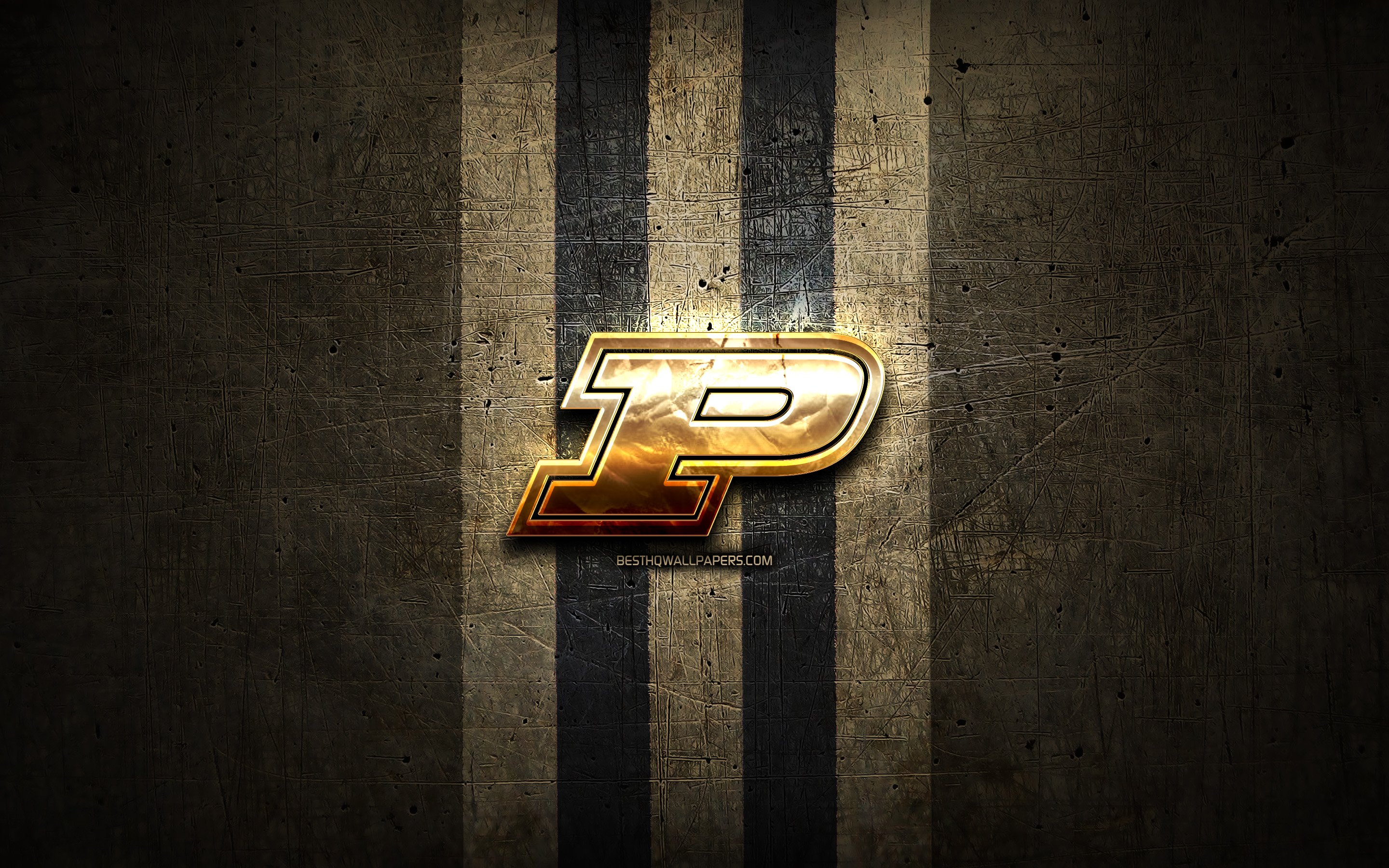 Download wallpaper Purdue Boilermakers, golden logo, NCAA, brown metal background, american football club, Purdue Boilermakers logo, american football, USA for desktop with resolution 2880x1800. High Quality HD picture wallpaper