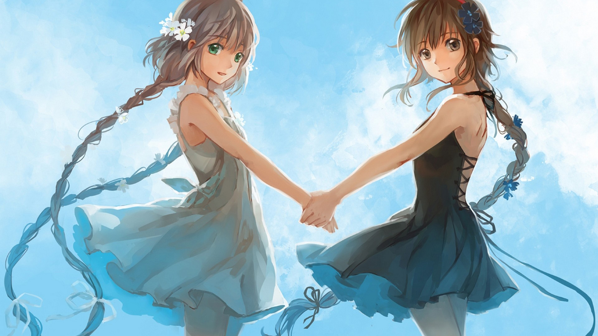 Vocaloid, sisters, holding hands, hatsune family, anime sisters wallpaper
