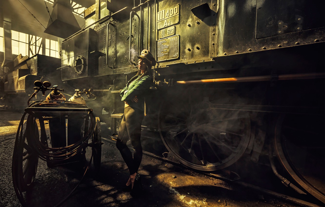 Wallpaper girl, the engine, depot, smokes, dangerous, Steampunk, for life, Workshop image for desktop, section ситуации