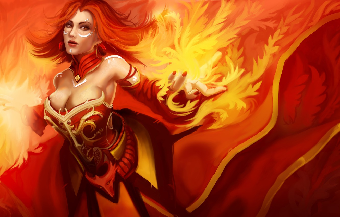 Wallpaper girl, fire, art, slayer, dota 2, lina, moba, the slayer image for desktop, section игры