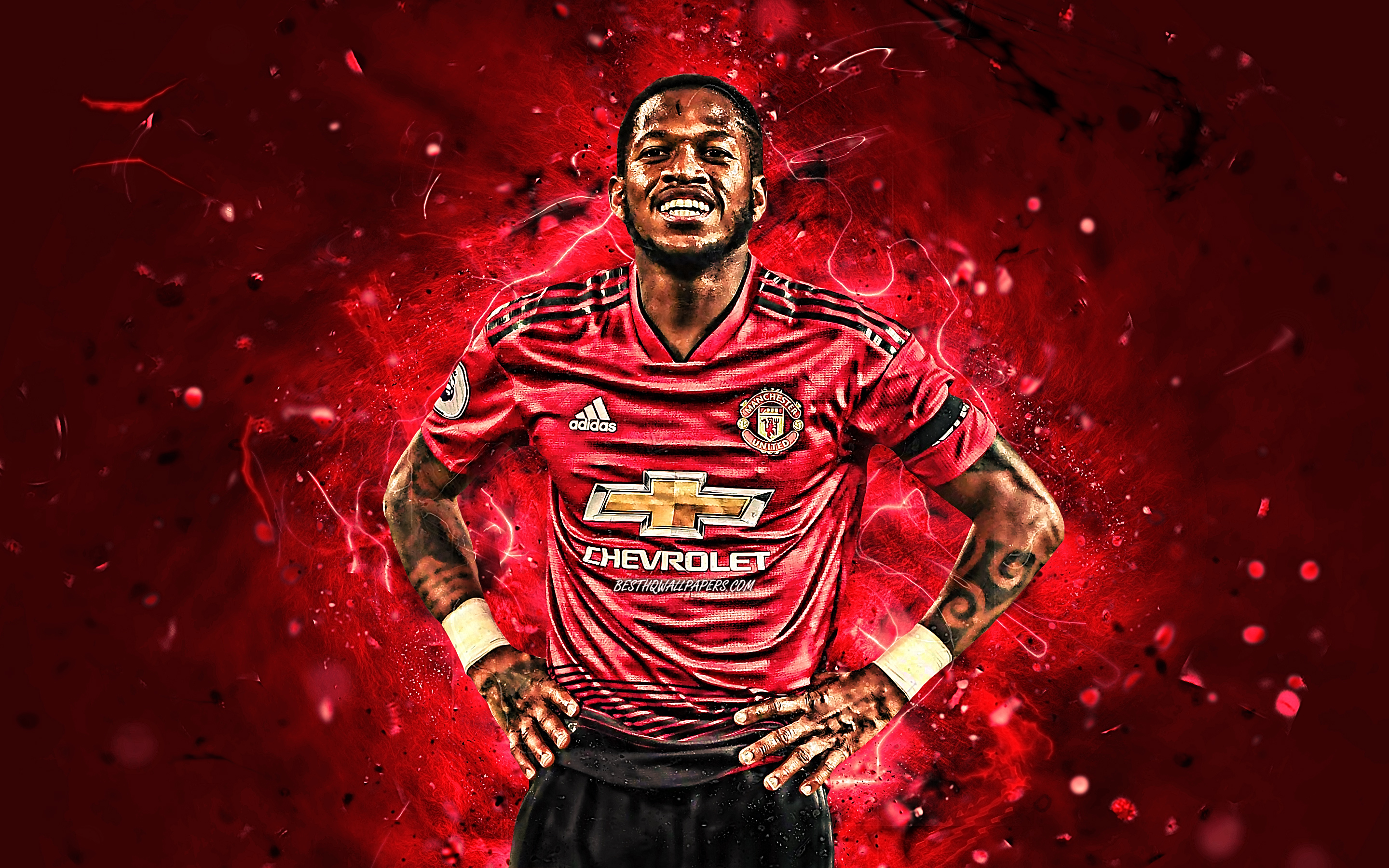 Download wallpaper Fred, brazilian footballers, Manchester United, Premier League, Frederico Rodrigues de Paula Santos, England, neon lights, soccer, fan art, football, Man United for desktop with resolution 2880x1800. High Quality HD picture