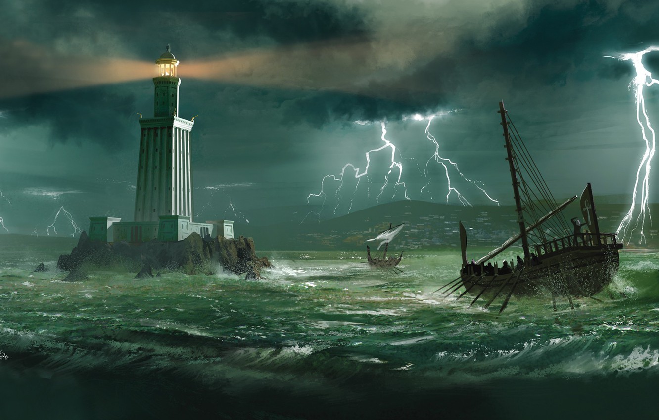 Wallpaper art, painting, ancient, Lighthouse of Alexandria image for desktop, section живопись