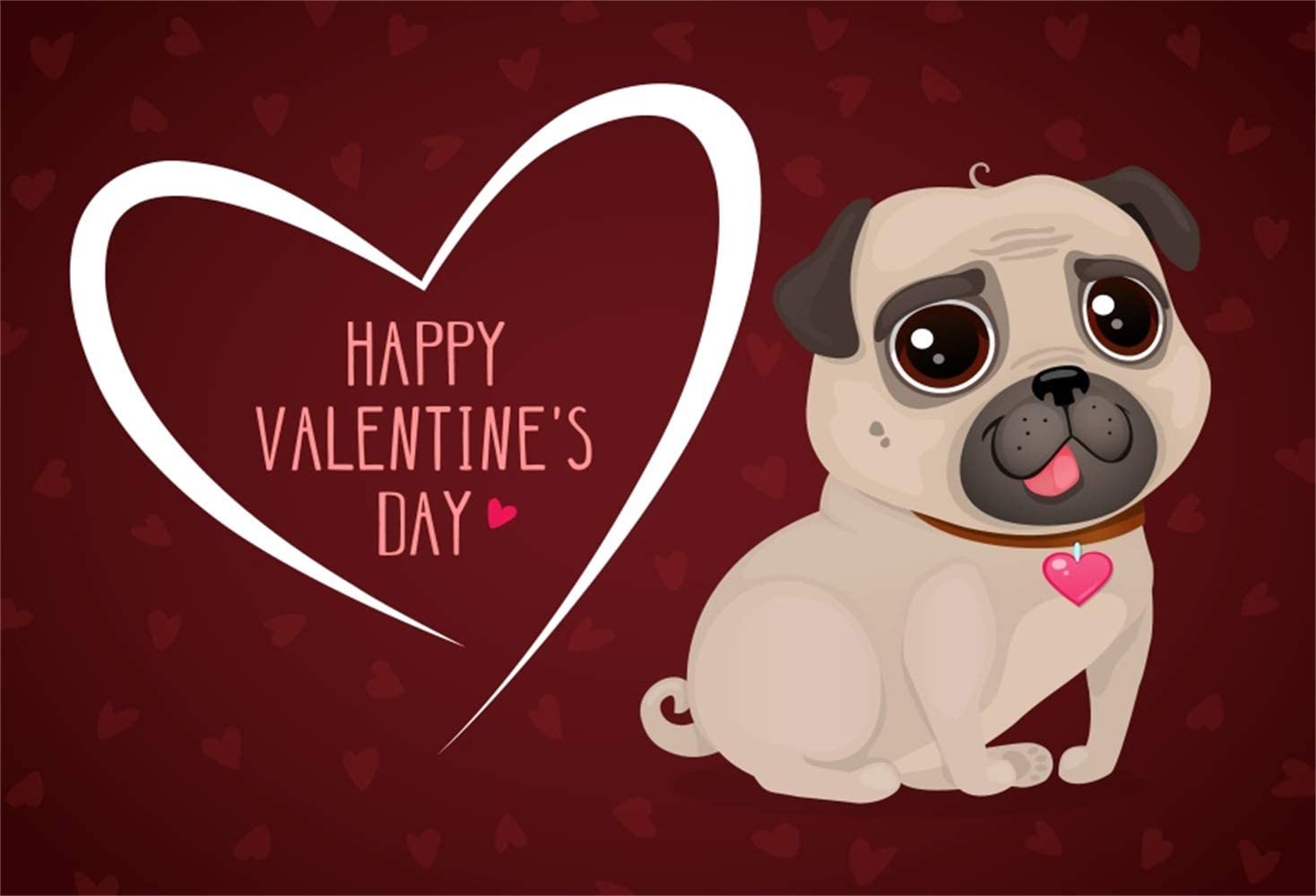 Amazon.com, Laeacco 7x5ft Happy Valentine's Day Backdrop Vinyl Cartoon Cute Puppy with Red Bell Illustration Deep Red Background Lovers Girl Adult Portrait Shoot Greeting Card Wedding Anniversary Wallpaper