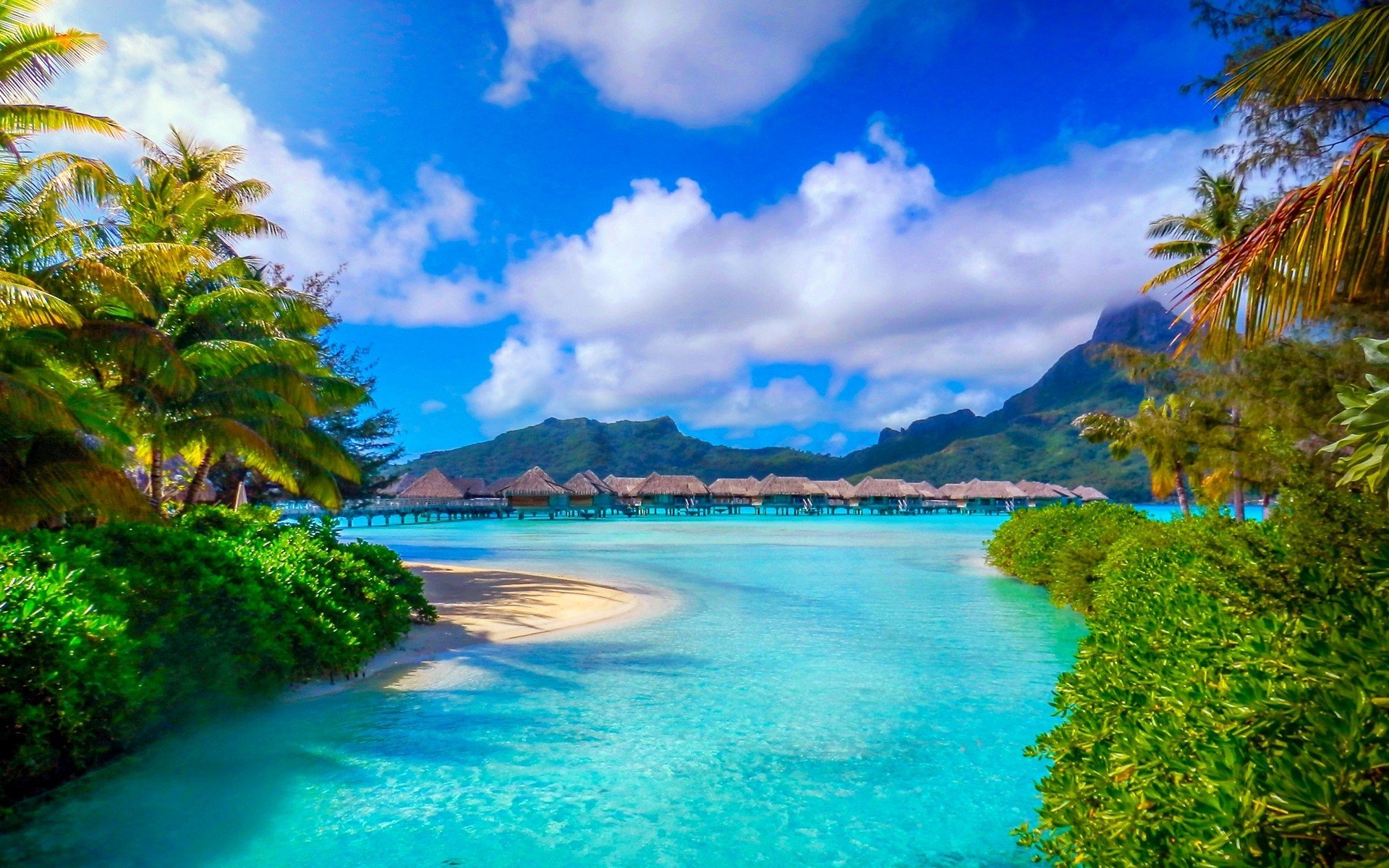 Bora Bora, French Polynesia, Nature, Landscape, Beach, Sea, Palm Trees, Island, Resort, Summer, Tropical, Mountain Wallpaper HD / Desktop and Mobile Background