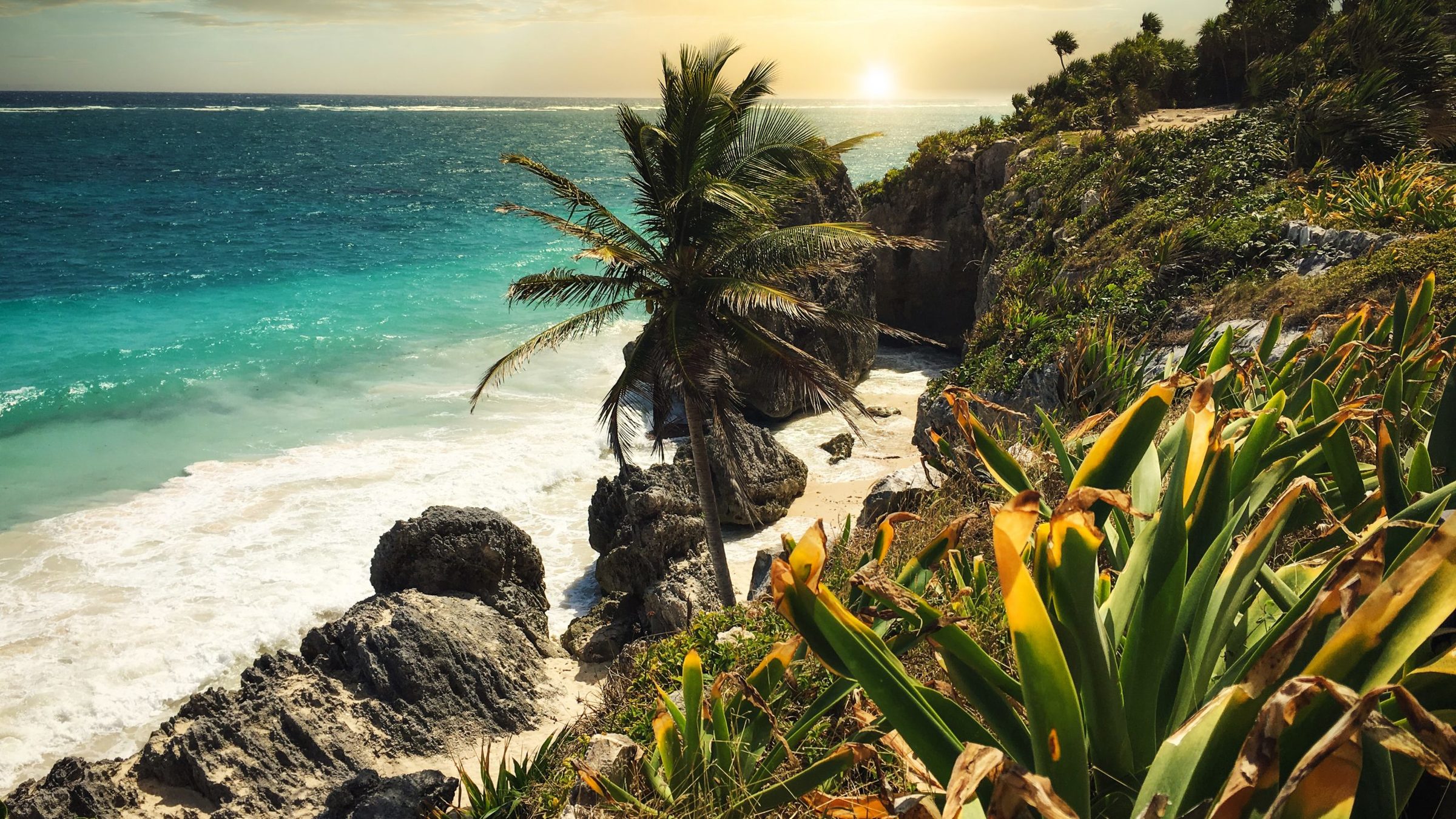 Sunset at a beautiful beach in Tulum Mexico