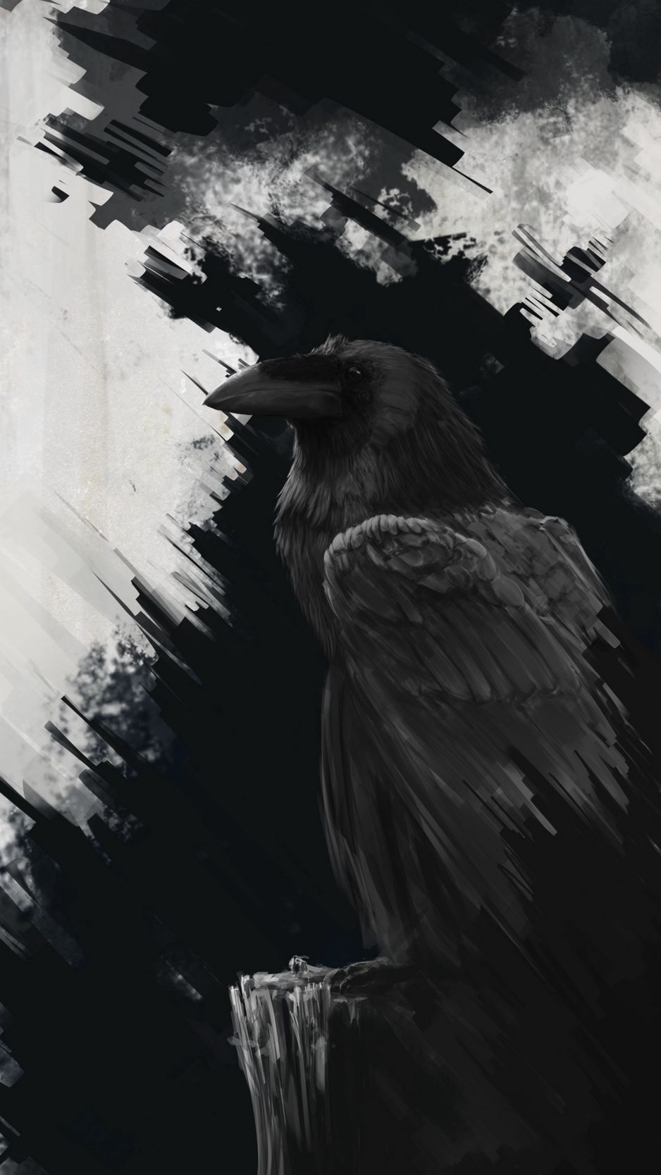 Download Wallpaper 938x1668 Raven, Bird, Art, Black, Lines Iphone 8 7 6s 6 For Parallax HD Background