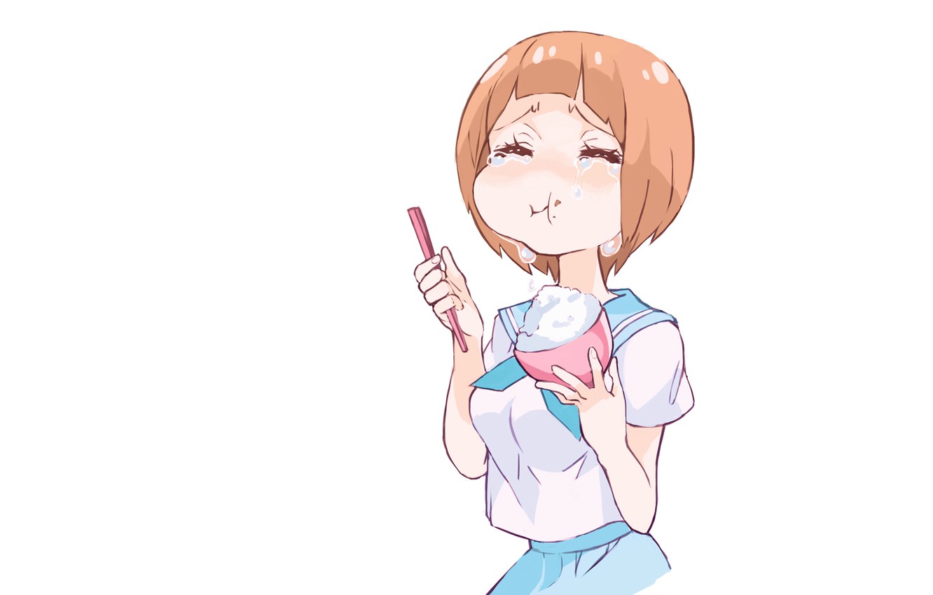Wallpaper tears, white background, form, yummy, sailor, kill la kill, mako mankanshoku, smash slash, chopsticks image for desktop, section сёнэн