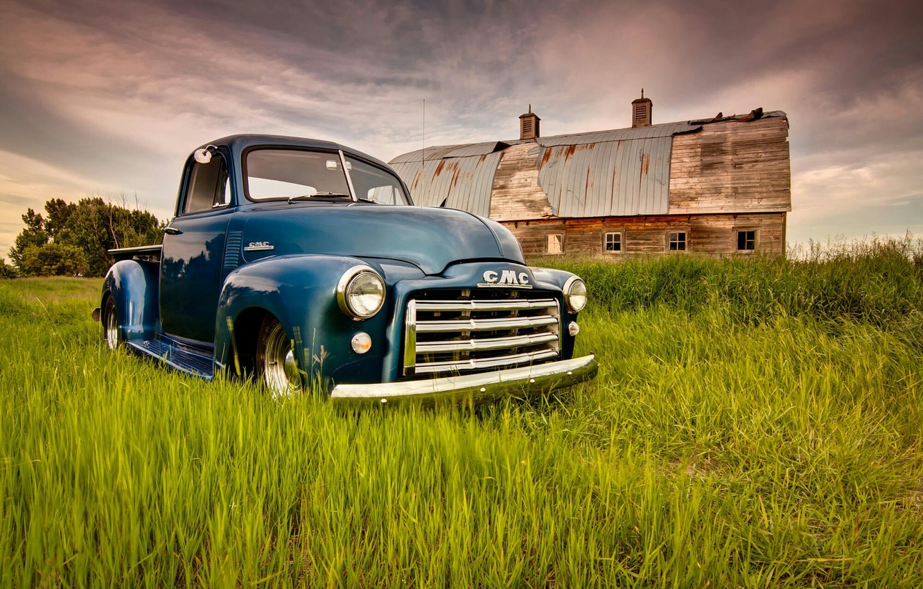Wallpaper Grass, Blue, Green, Truck, Farm, Gmc image for desktop, section другие марки