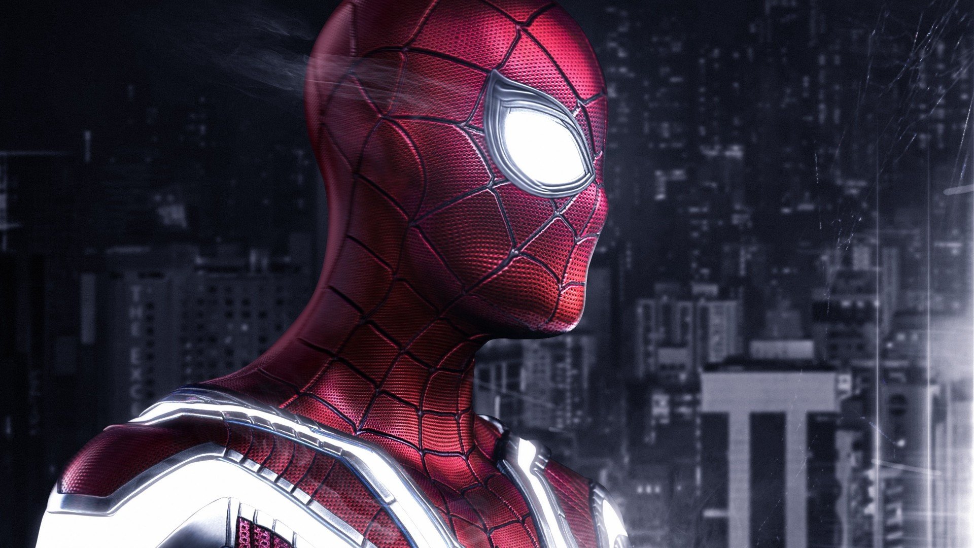 Download 1920x1080 Spider Man, Cityscape, Shiny Eye, Superhero Wallpaper For Widescreen