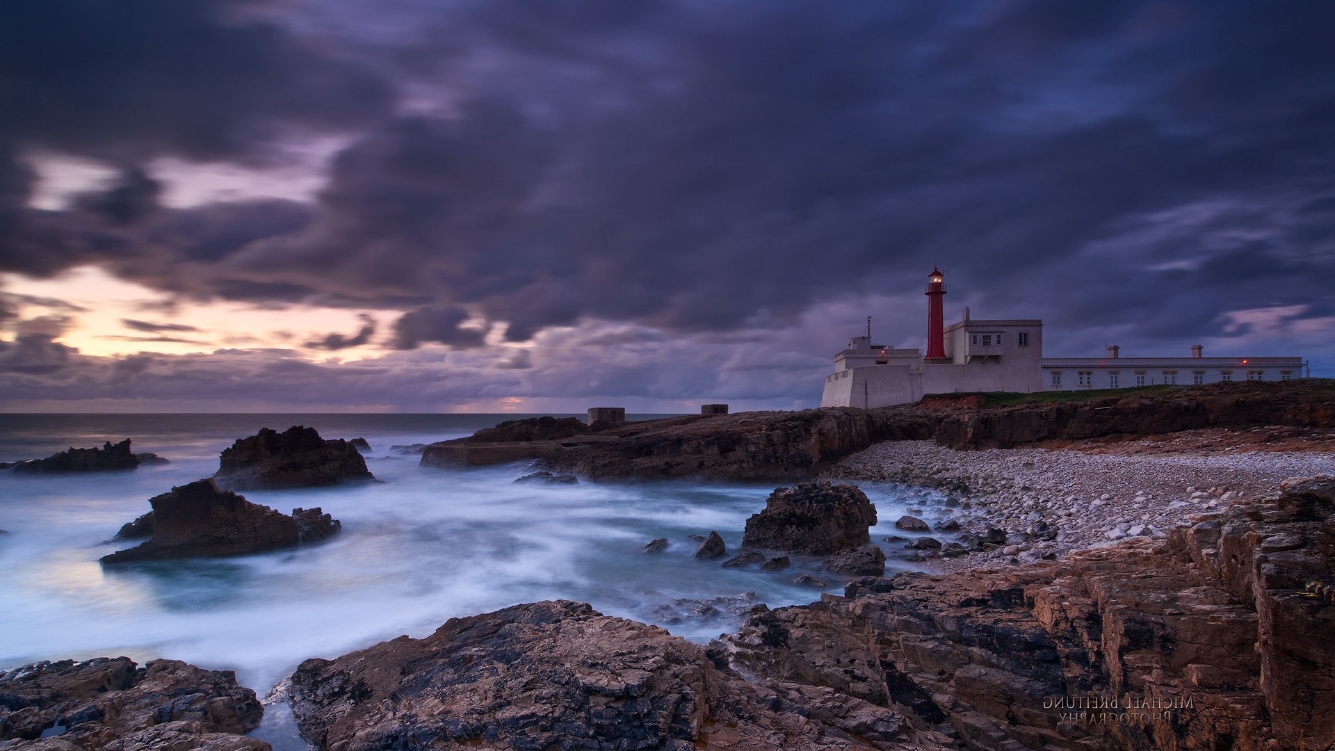 Sea, evening, lighthouse, portugal, coast. picture, photo, desktop wallpaper