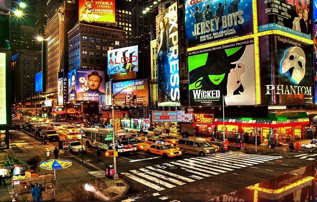 Wallpaper The city, New York City, Times Square, Busy image for desktop, section город