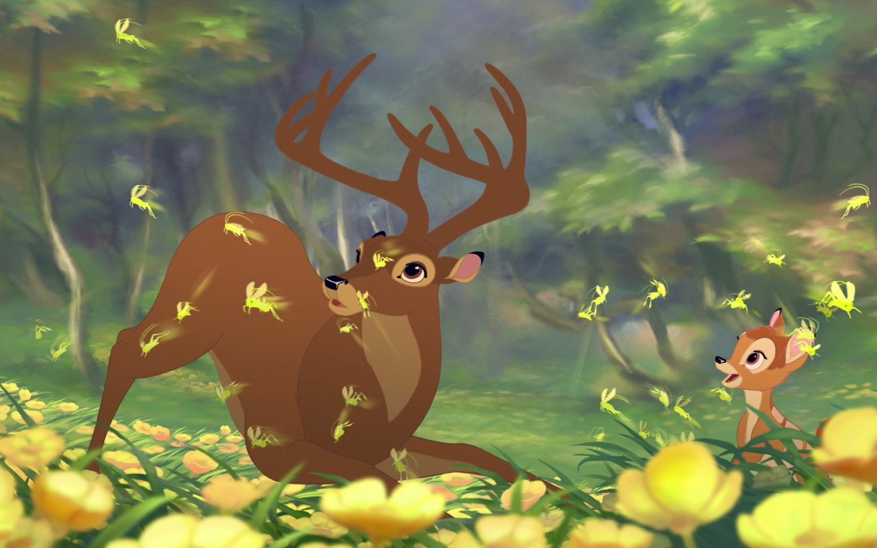 Wallpaper, Bambi, deer, yellow flowers, Disney, animated movies 1280x800
