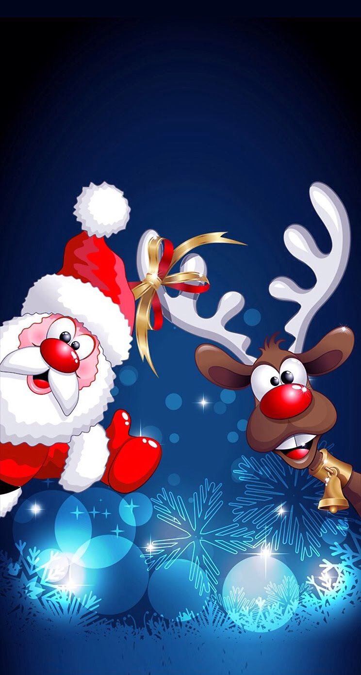 Cartoon Santa Claus and Deer Wallpaper iPhone Wallpaper. Christmas prints, Christmas wallpaper, Christmas phone wallpaper