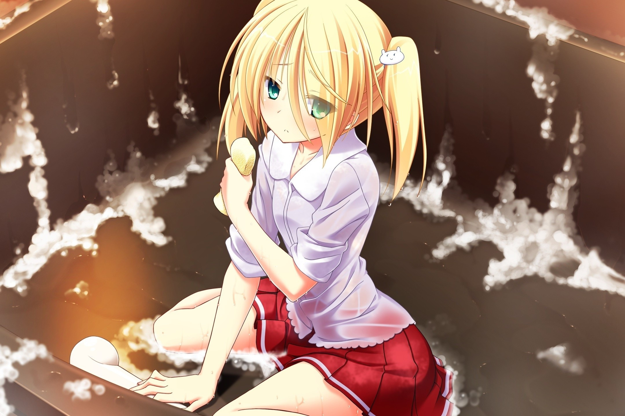 Download 2160x1440 Anime Girl, Sad, Skirt, Blonde Wallpaper