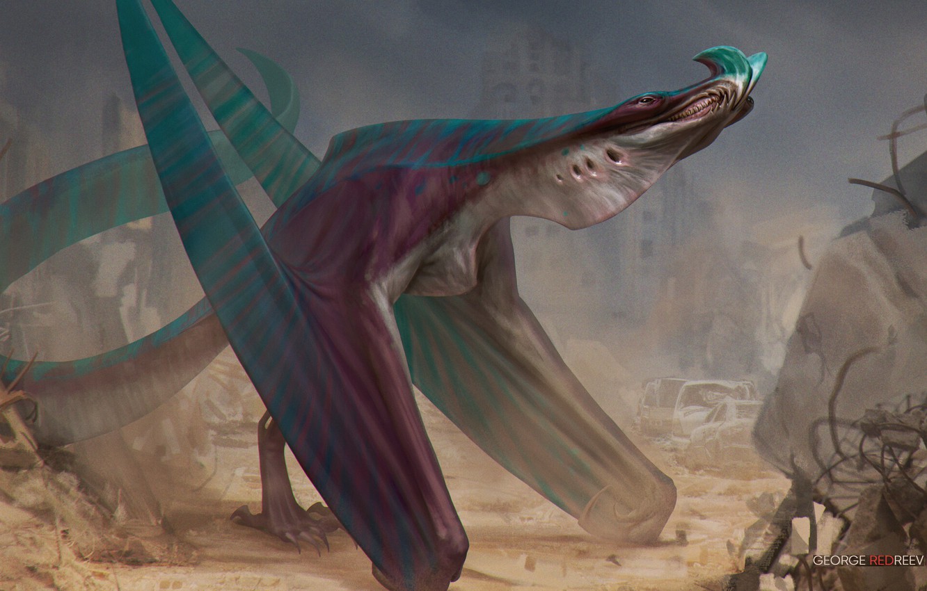 Wallpaper fiction, art, fragment, George REDreev, monsters pack kaiju image for desktop, section фантастика