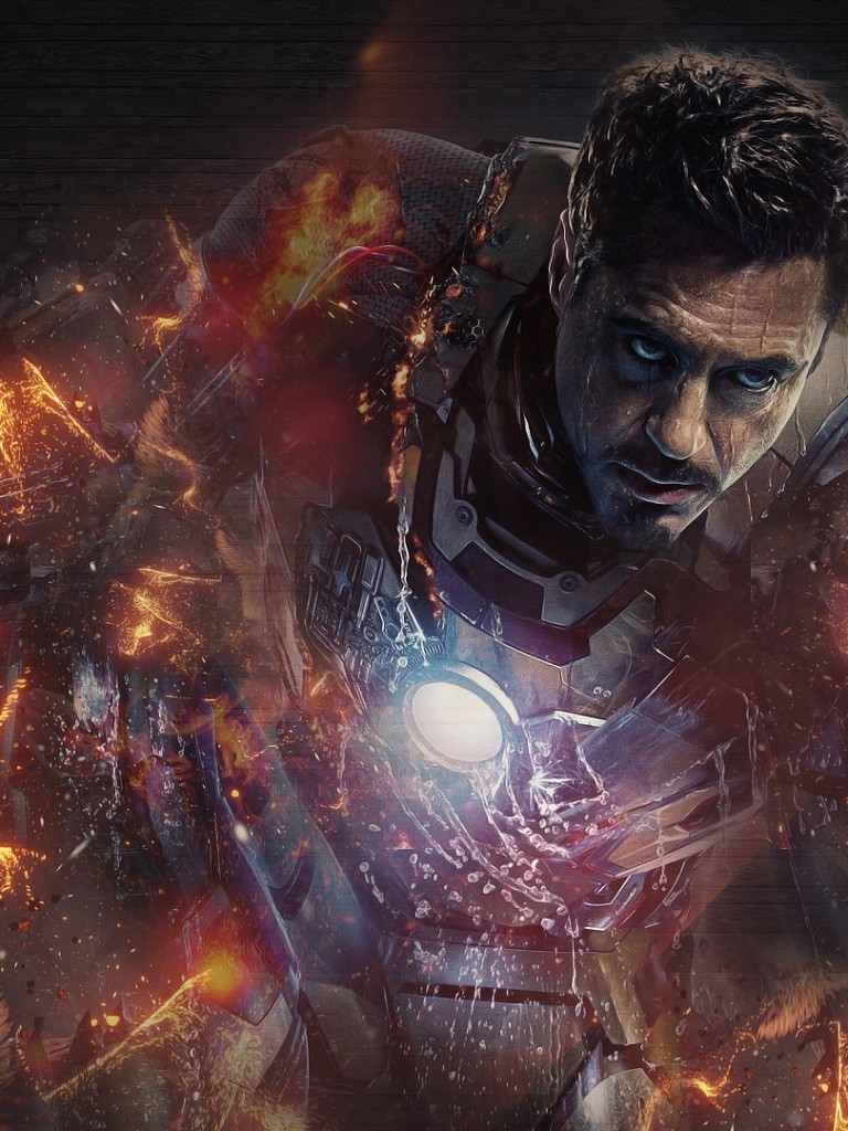Iron Man, Nanosuit, Fire, Robert Downey Jr 4k iPhone Iron Man