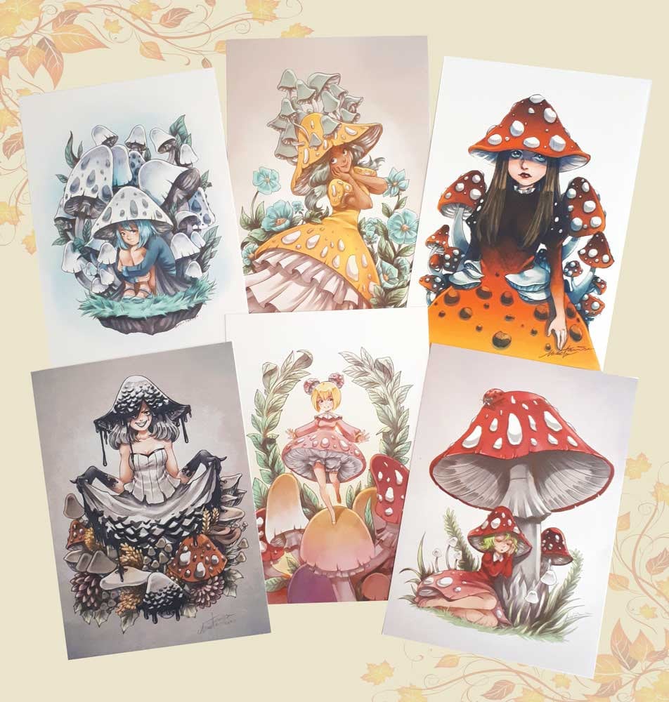 Mushy Mushy Girls Postcards Mushroomcore Cute Mushroom