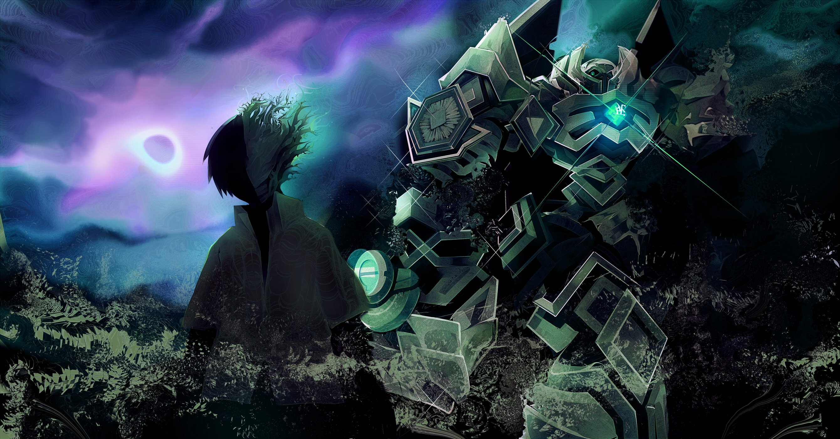 Wallpaper Anime Boy, Shadow, Robot, Mecha, Sci Fi