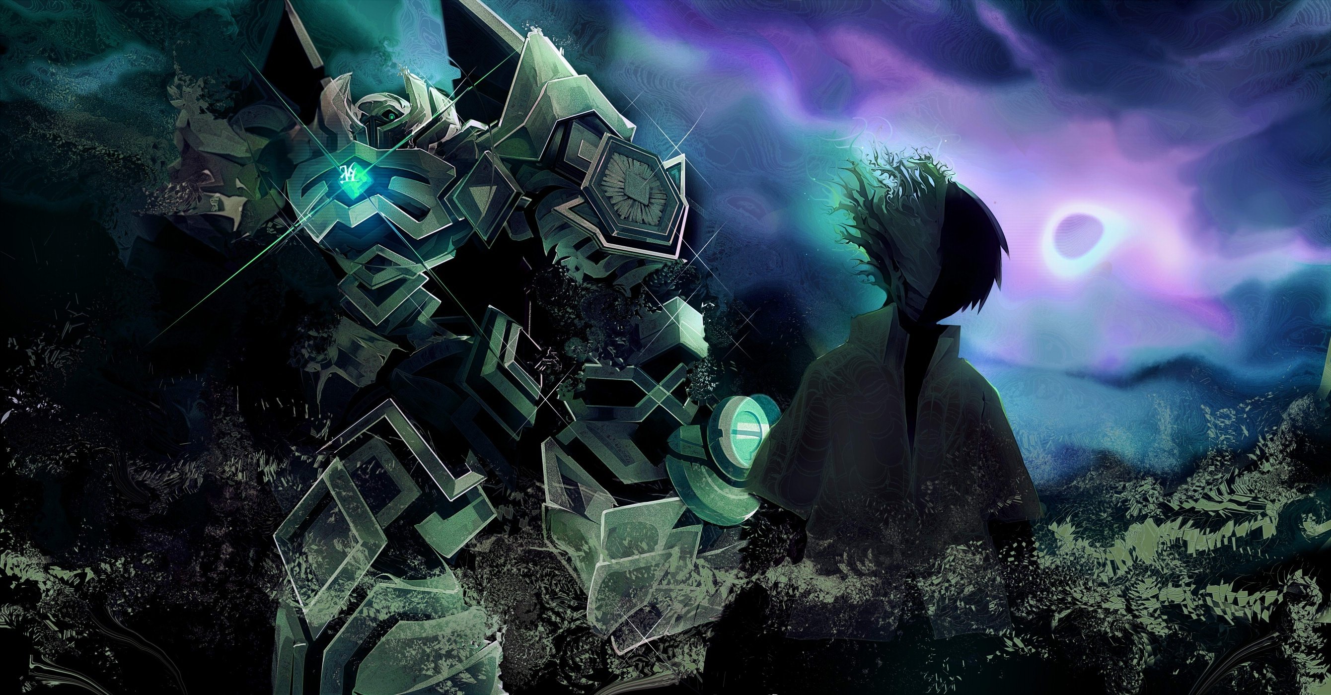 Wallpaper Mecha, Robot, Shadow, Anime Boy, Sci Fi:2680x1400
