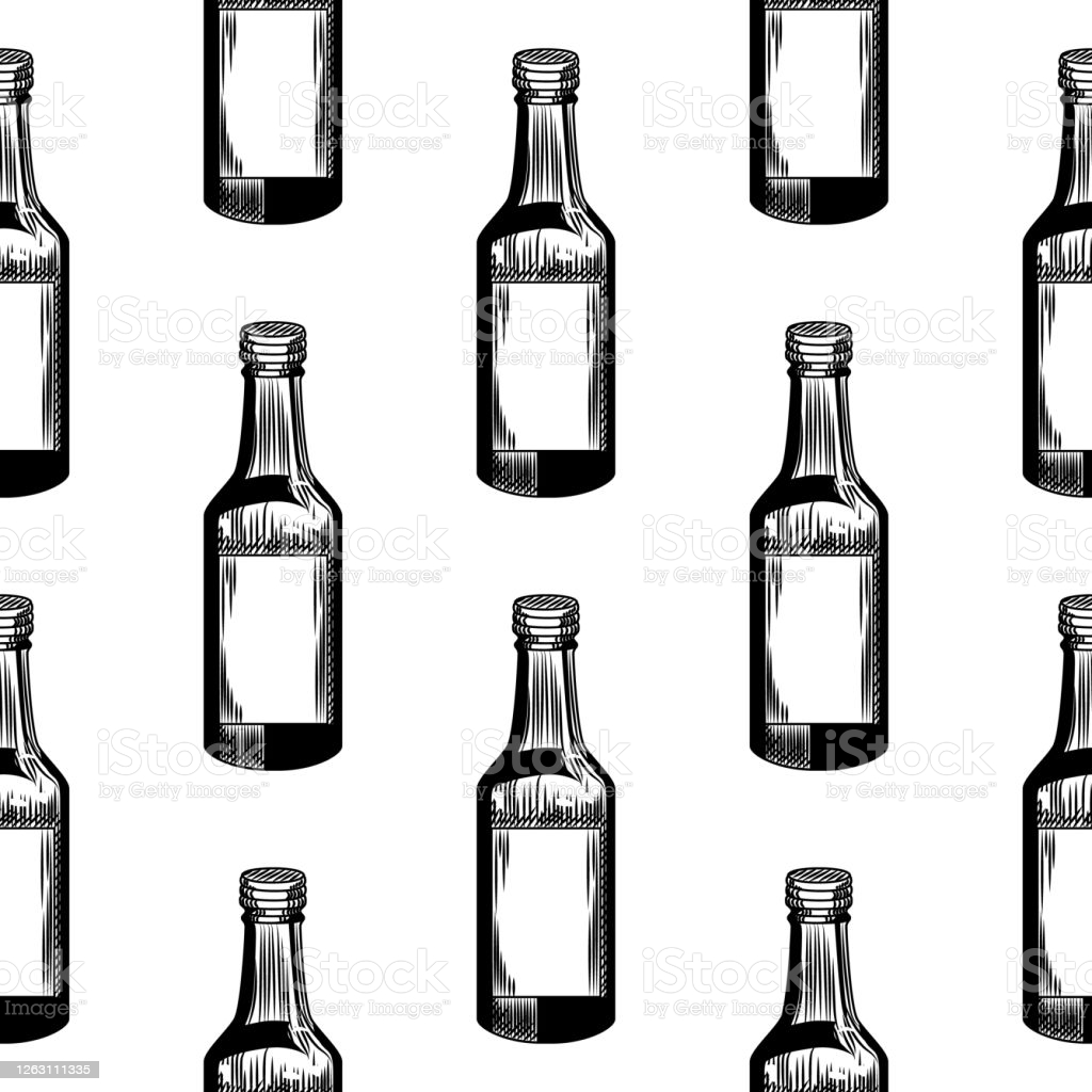 Monochrome Alcohol Bottle Seamless Pattern On White Background Geometric Soju Bottles Stock Illustration Image Now
