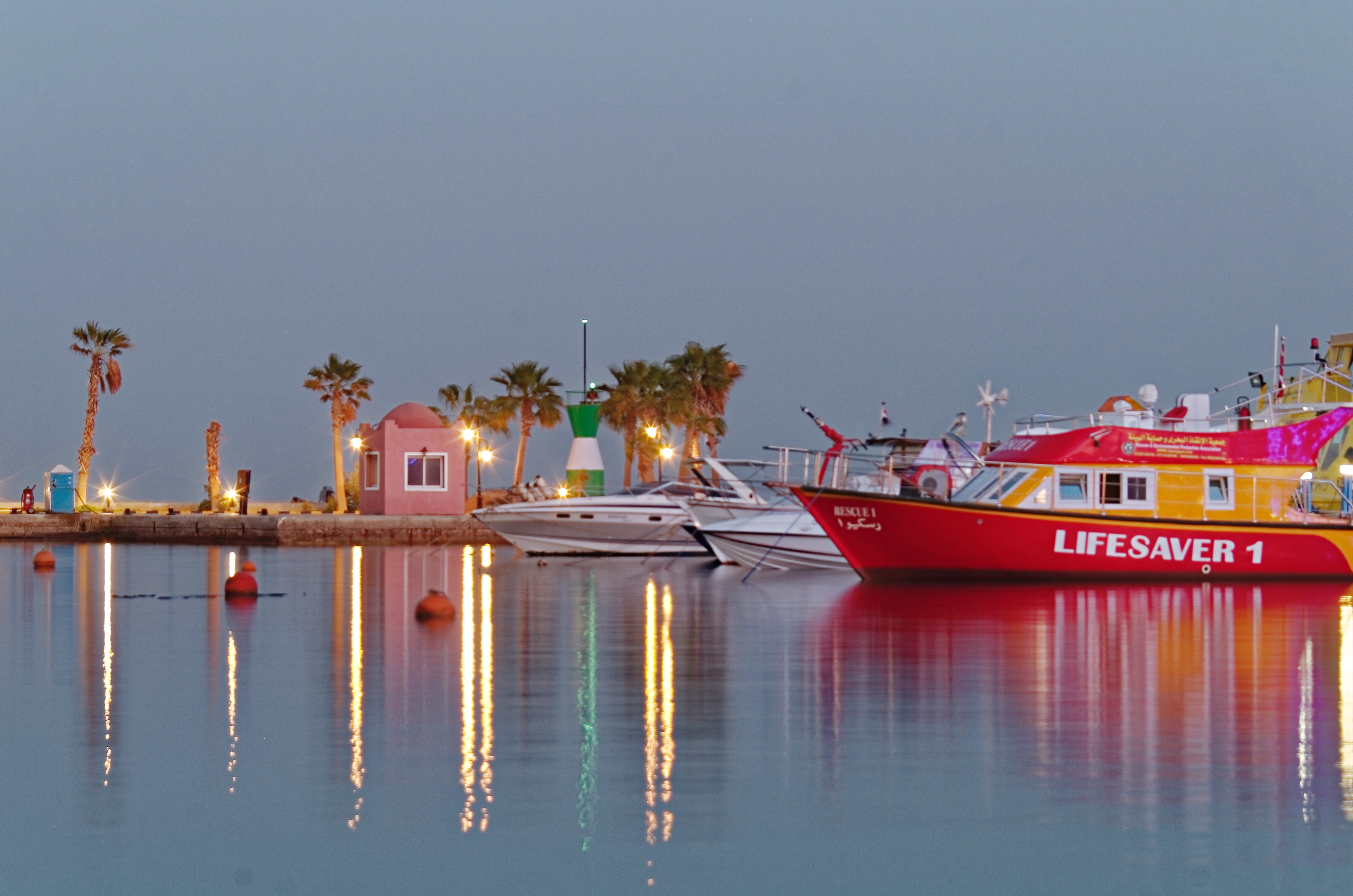 Wallpaper, lifesaver, marinerescues, Rescue, boat, reflections, reflection, reflecting, tree, palm, palmtrees, orange, yellow, red, blue, sea, redsea, Egypt, hurghadamarina, hurghada 4909x3251