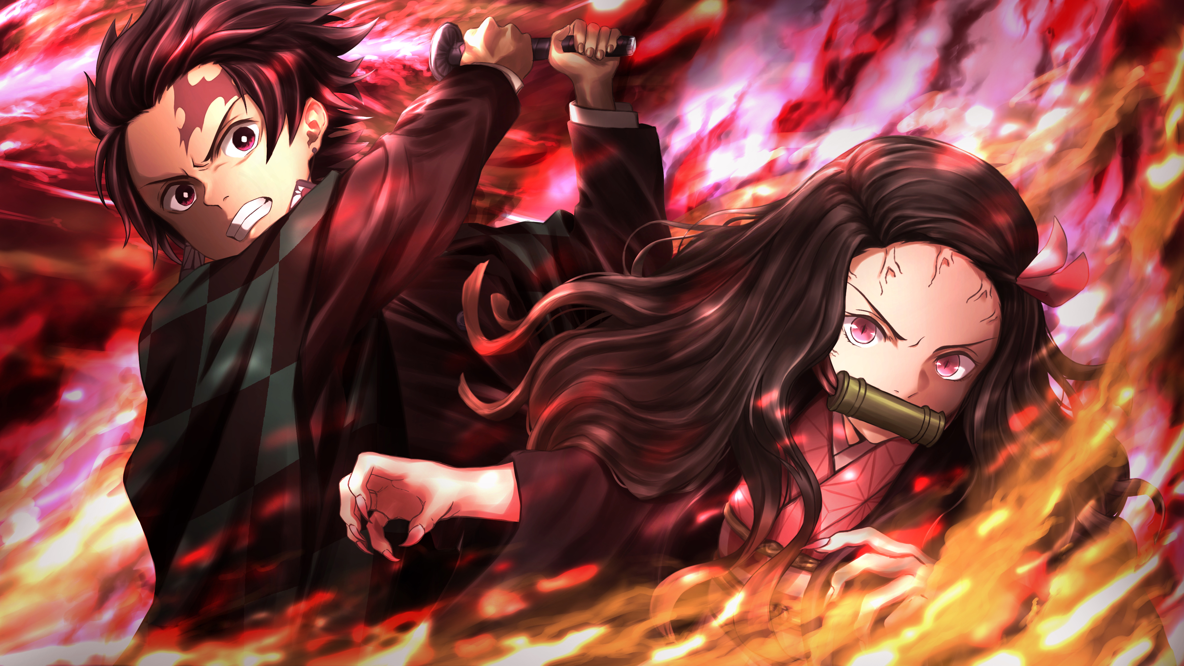 Demon Slayer Nezuko Kamado Tanjirou Kamado On Fire 4K HD Anime Wallpaper