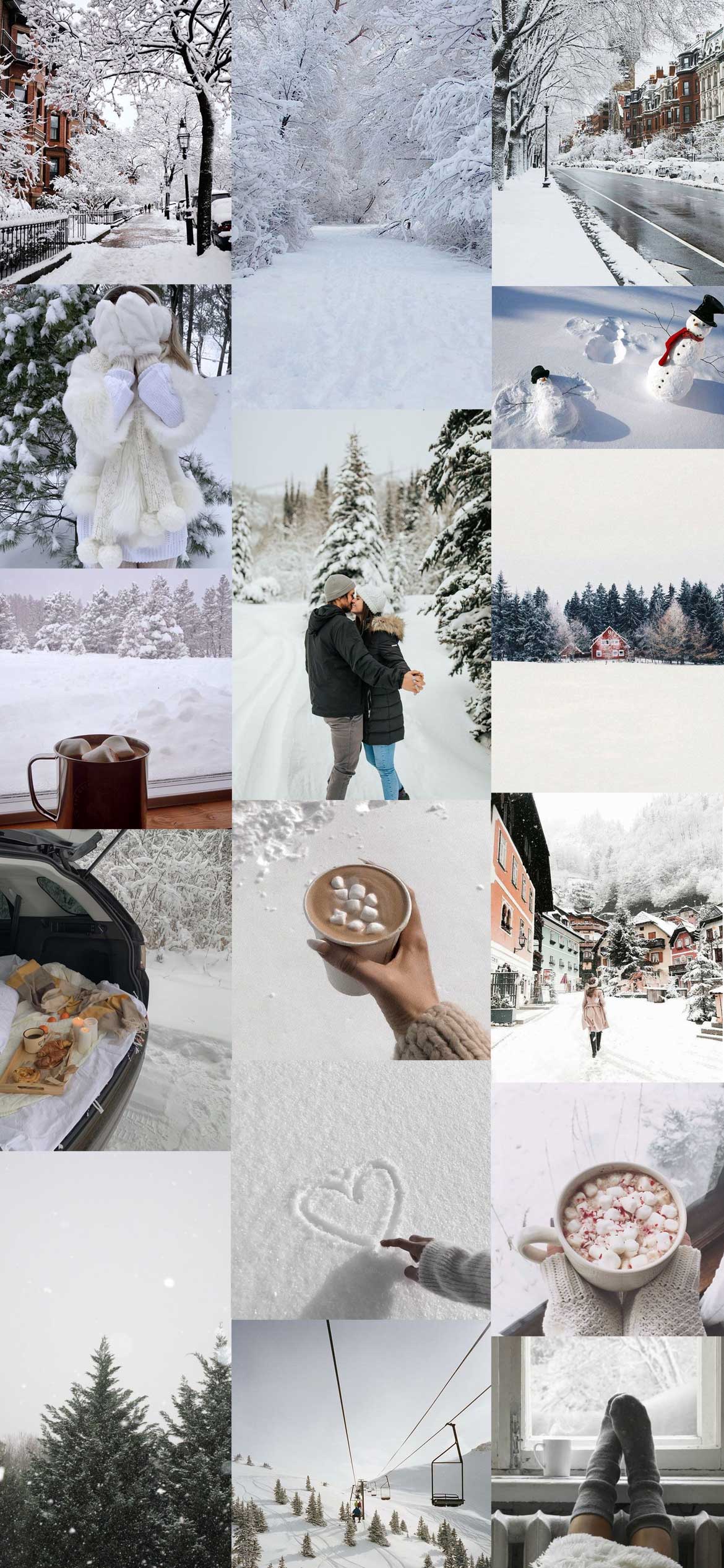 White Winter Collage Wallpaper Ideas, Winter Collage Aesthetic Wallpaper