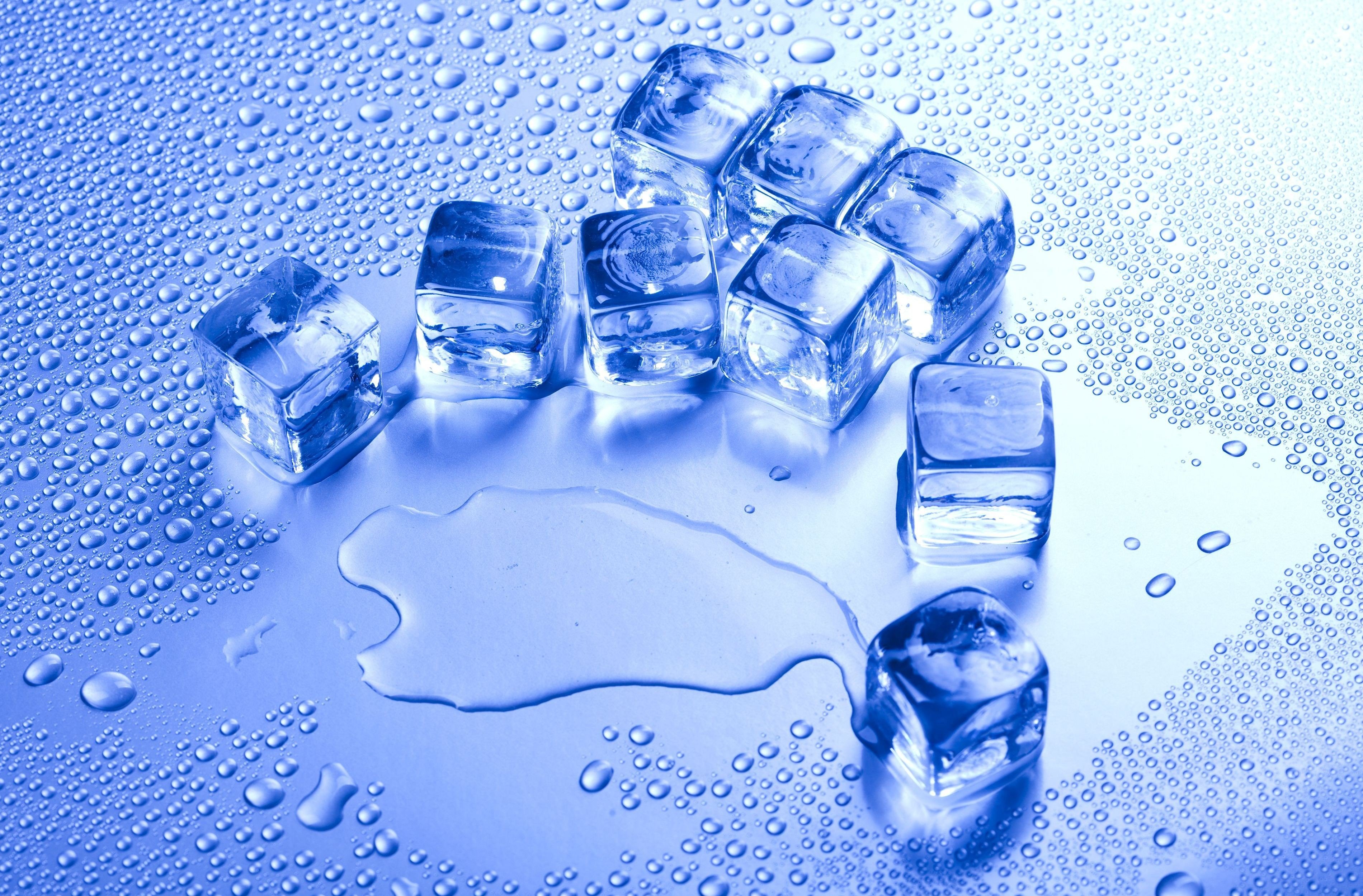 Wallpaper, water drops, blue, cube, simple, ice cubes, bottle, hand, mineral water, product, drinking water, bottled water 3800x2500