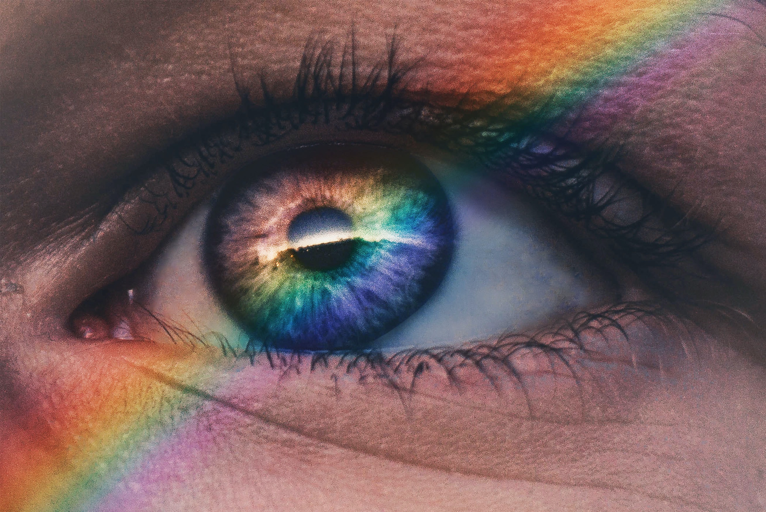 cool rainbow wallpapers,eye,blue,iris,eyelash,eyebrow,close up,green,organ,beauty,purple,