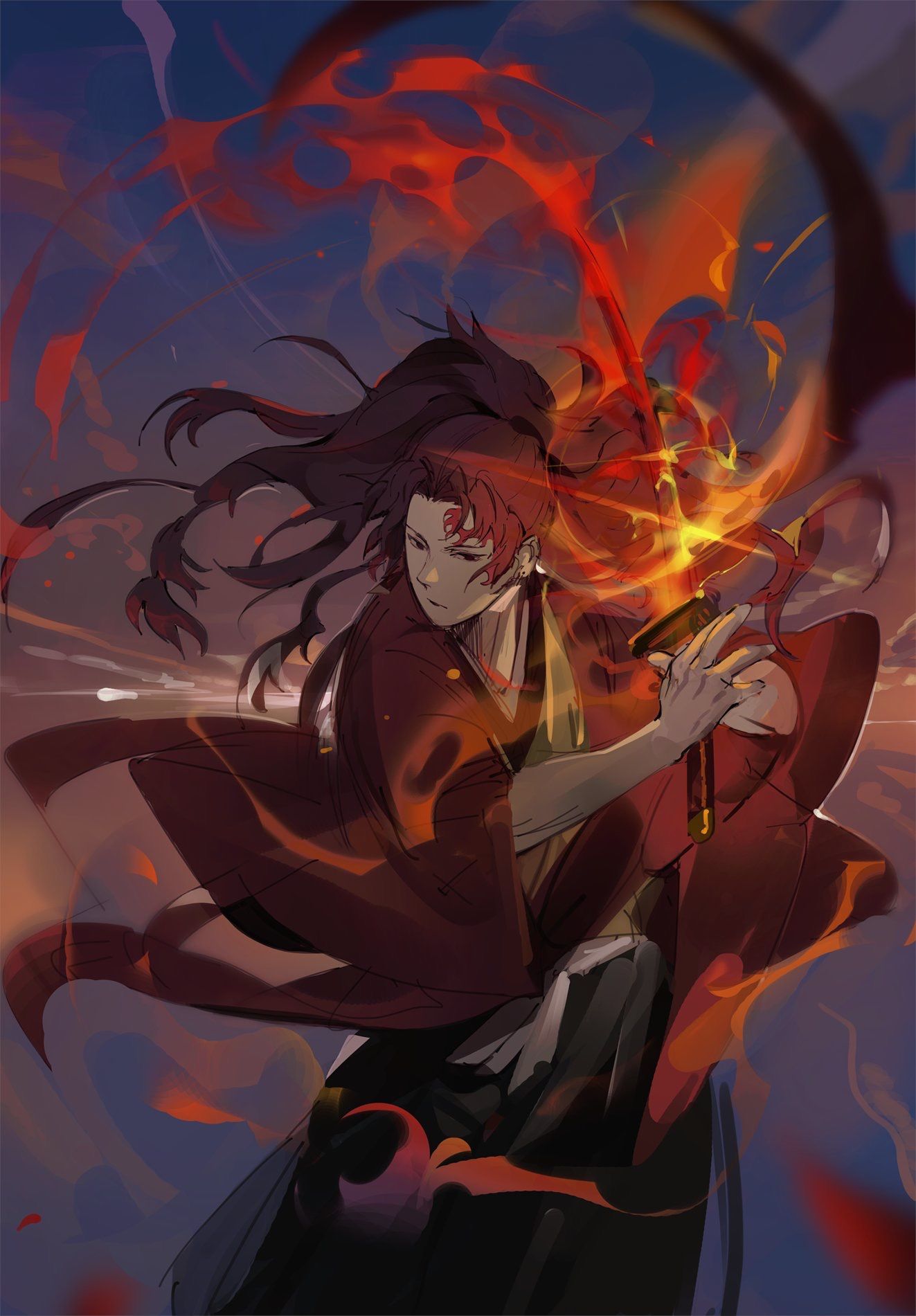 Download Yoriichi Tsugikuni unleashing a blazing blaze of fire with his  swords Wallpaper  Wallpaperscom
