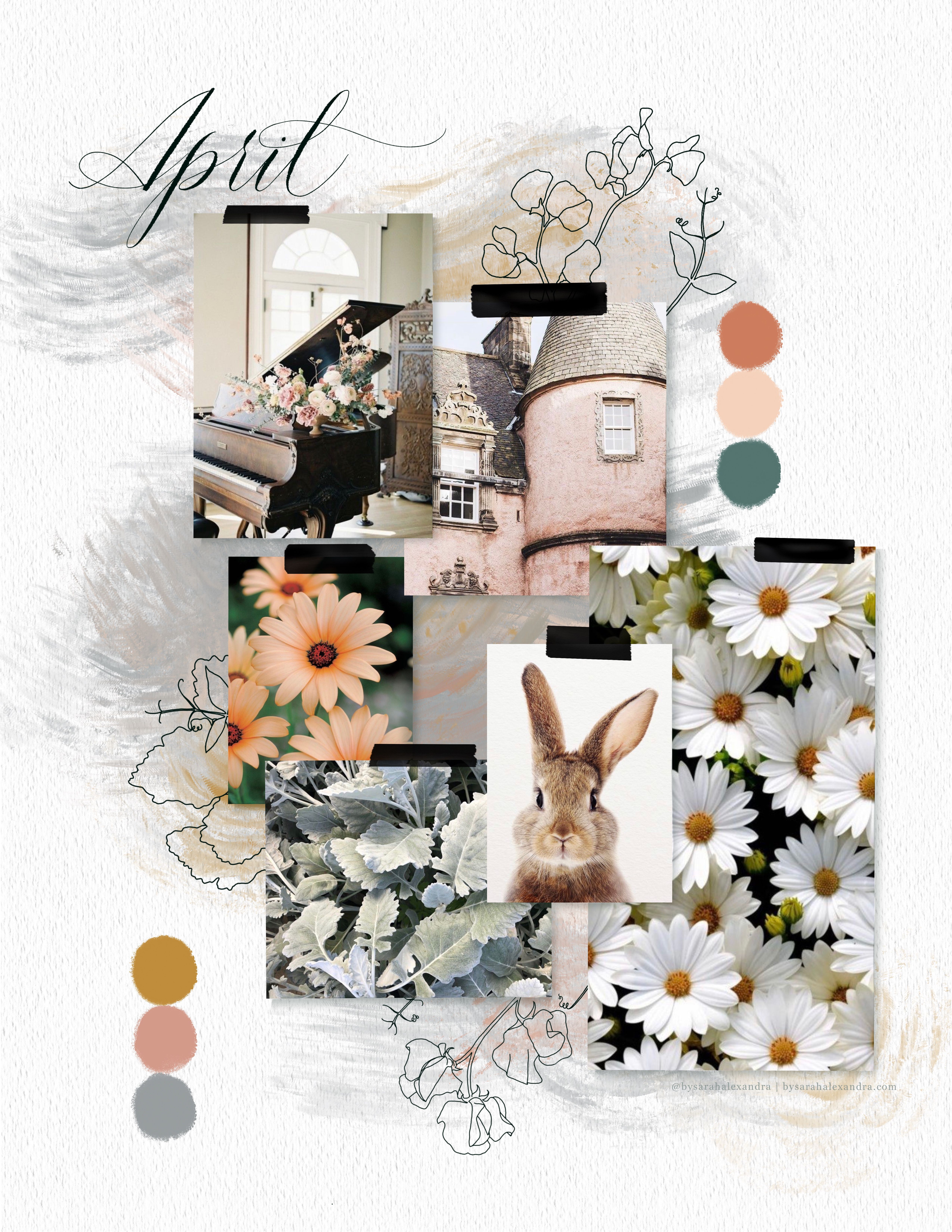 April Mood Board. Fashion design inspiration board, Color design inspiration, Mood board
