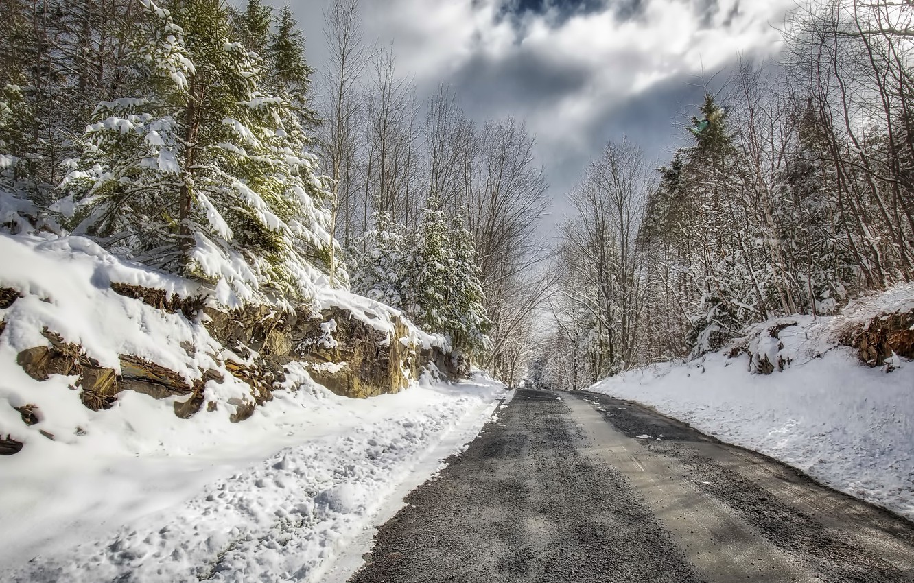 Wallpaper winter, road, forest image for desktop, section природа