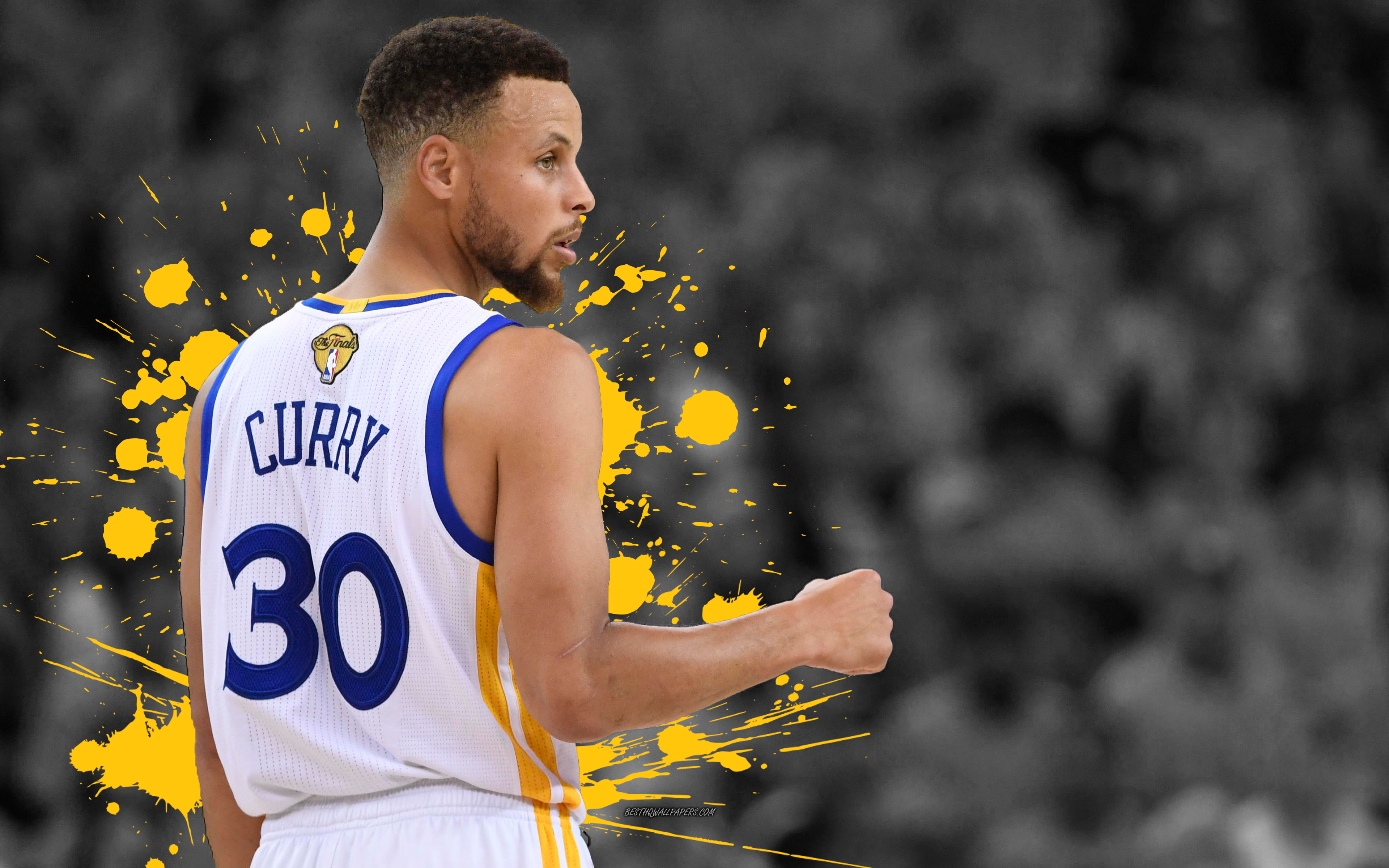 Download wallpaper Stephen Curry, 4k, basketball players, NBA, Golden State Warriors, grunge, basketball, art for desktop with resolution 3840x2400. High Quality HD picture wallpaper