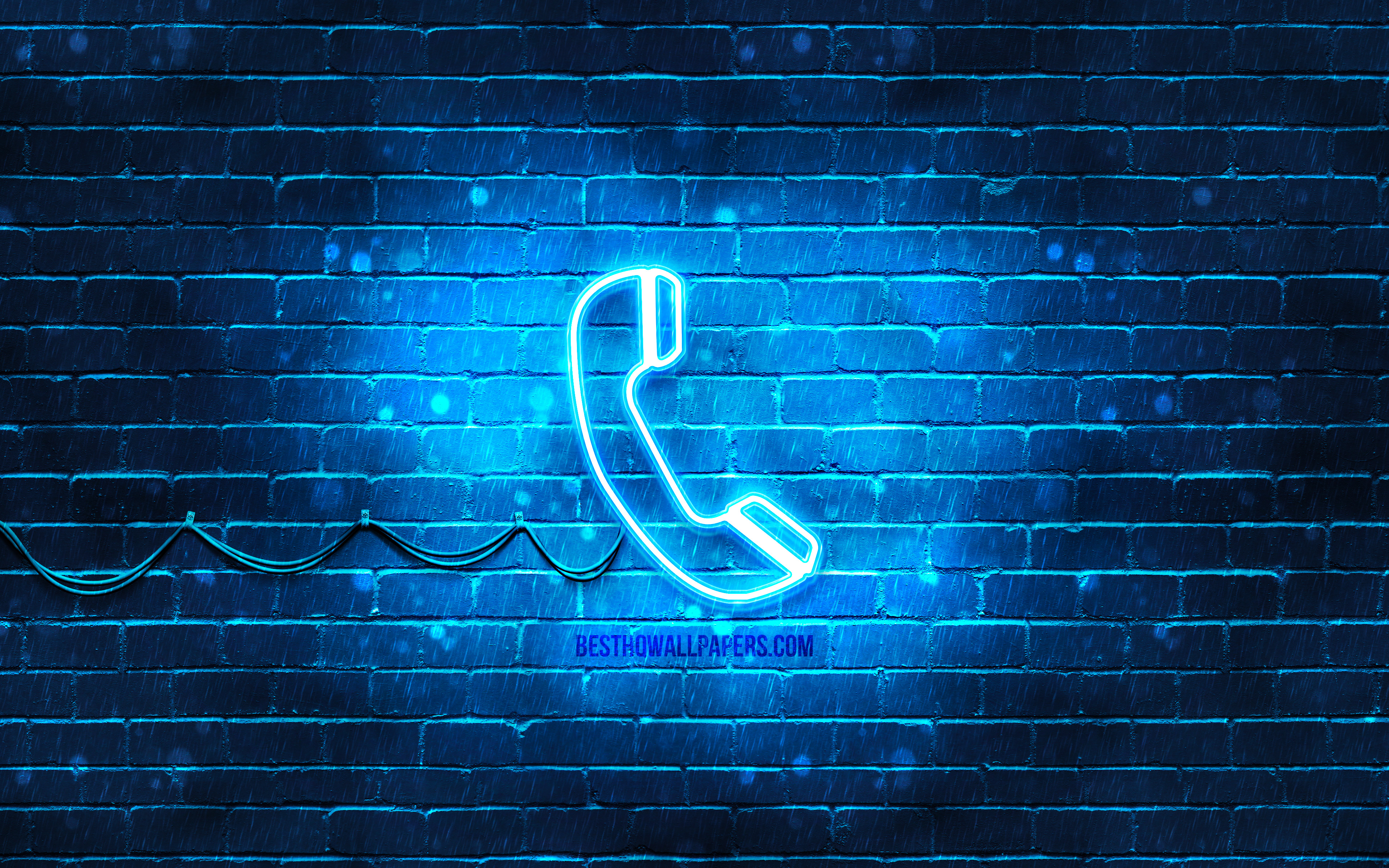 Download wallpaper Phone neon icon, 4k, blue background, neon symbols, Phone, creative, neon icons, Phone sign, communication signs, Phone icon, communication icons for desktop with resolution 3840x2400. High Quality HD picture wallpaper