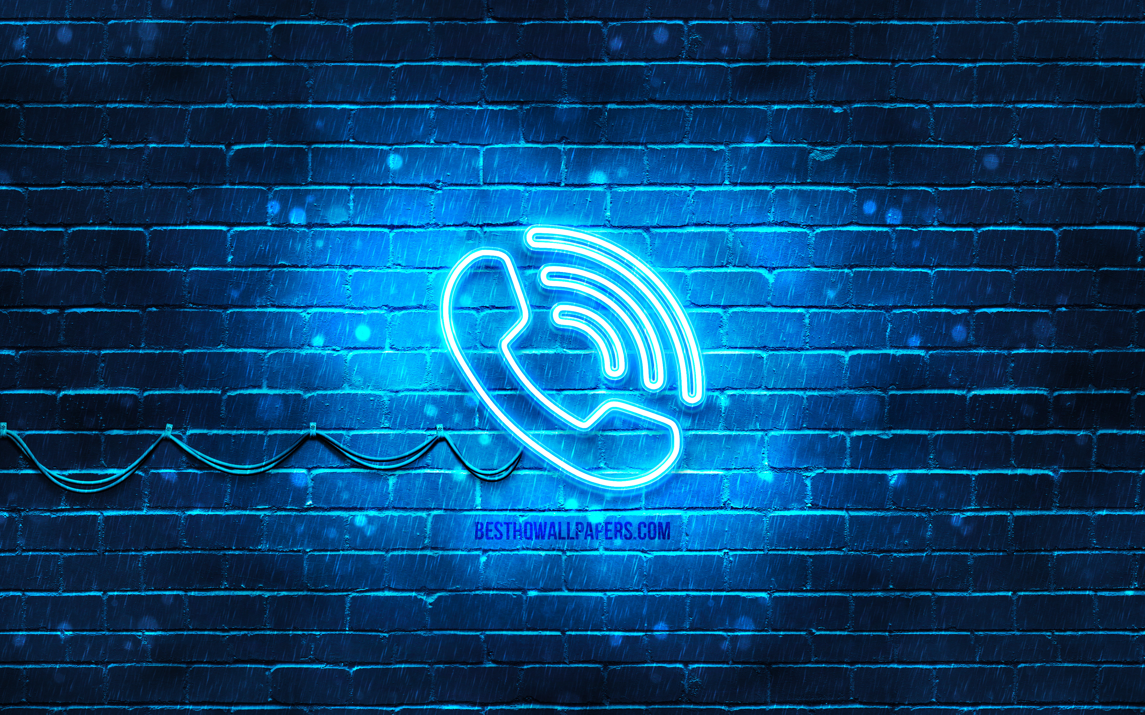 Download wallpaper Phone Call neon icon, 4k, blue background, neon symbols, Phone Call, neon icons, Phone Call sign, technology signs, Phone Call icon, technology icons for desktop with resolution 3840x2400. High Quality
