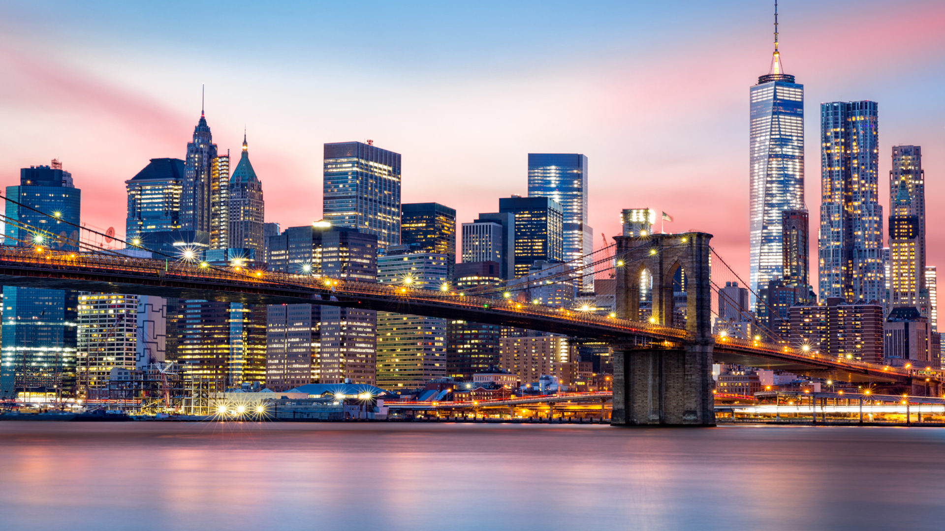 Manhattan Financial District And Brooklyn Bridge At Sunset Brooklyn United States Best HD Desktop Wallpaper Free Download, Wallpaper13.com