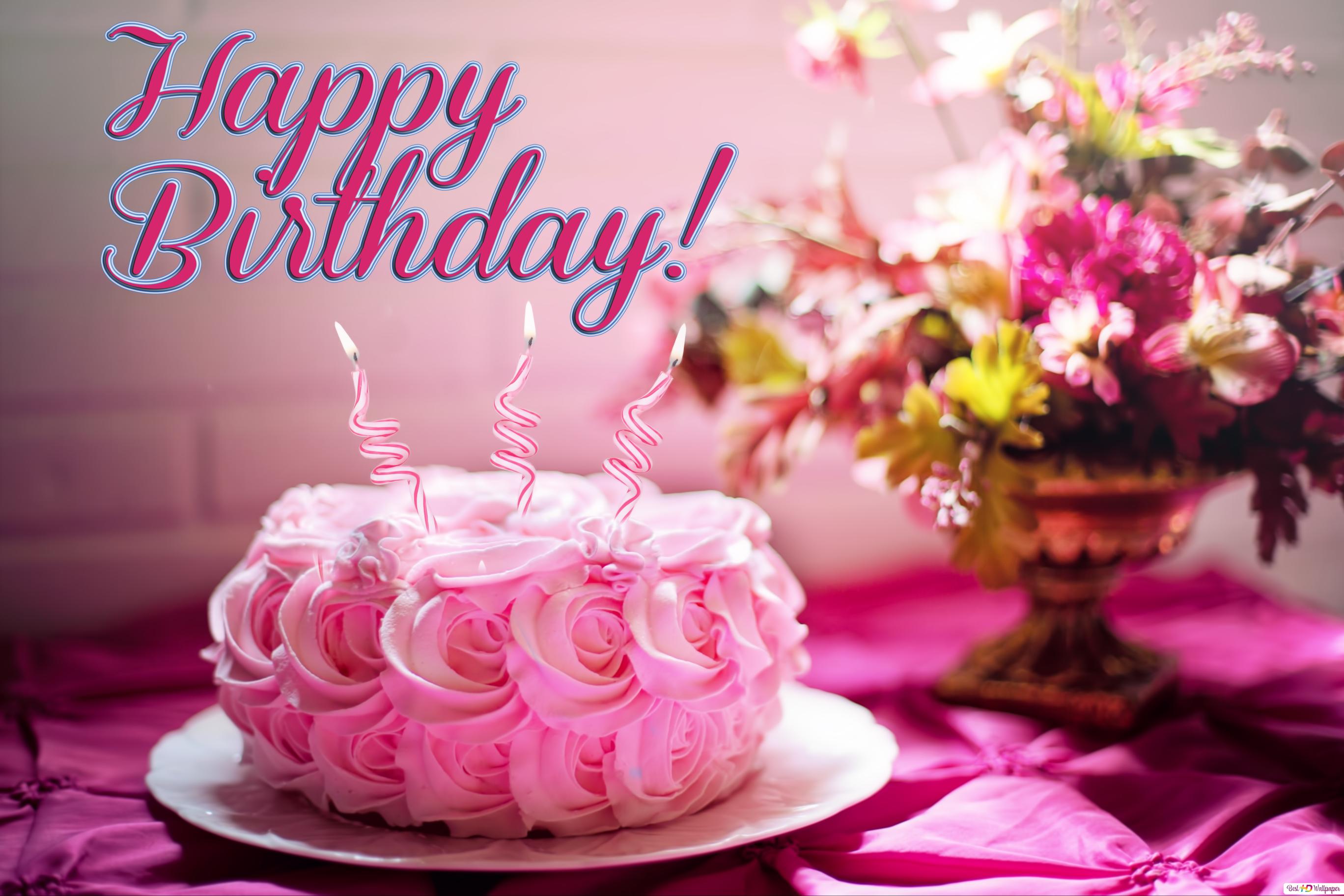 Happy Birthday Pink Cake and helix candle HD wallpaper download