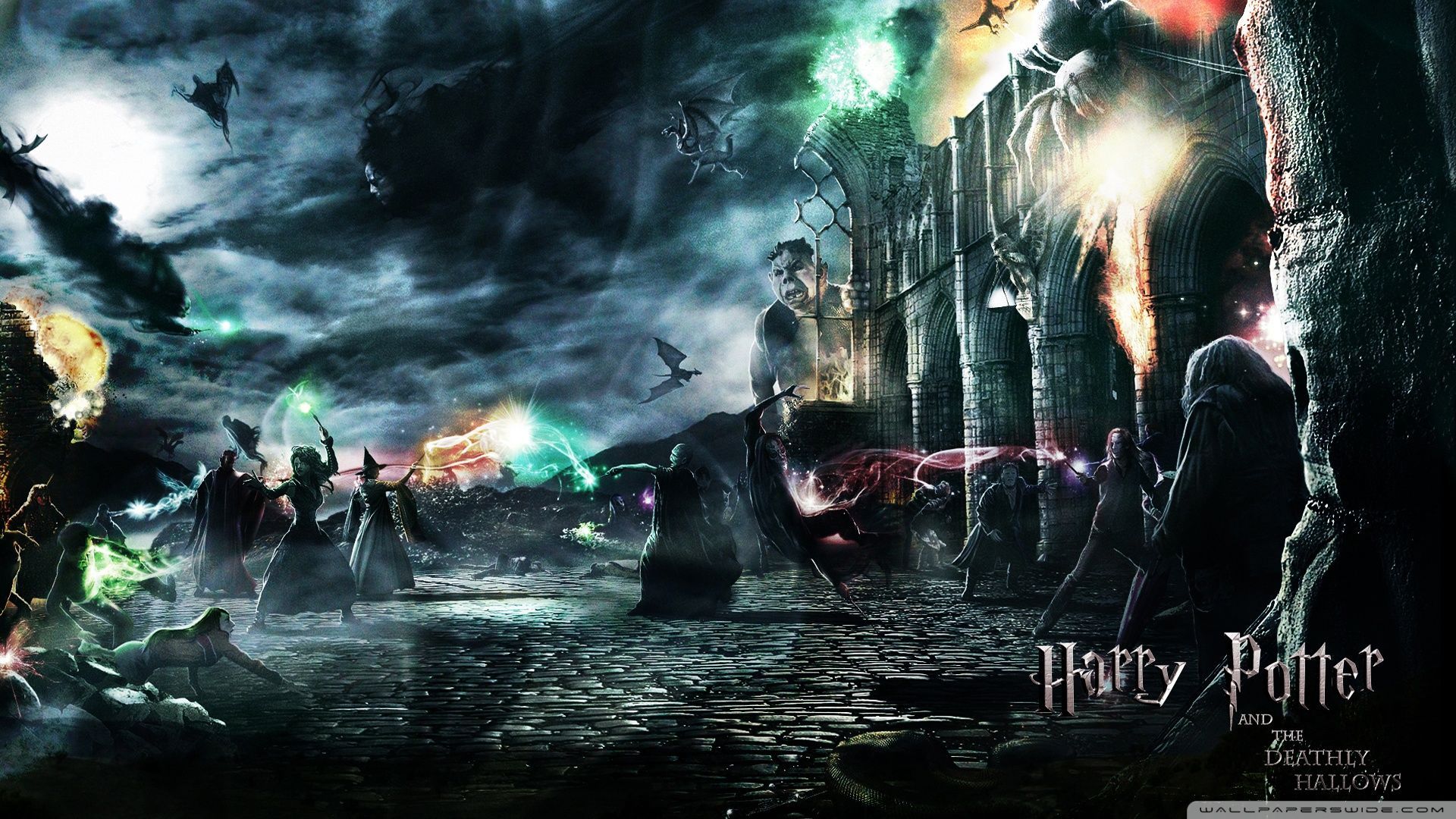 Battle of Hogwarts. Harry potter wallpaper, Deathly hallows wallpaper, Harry potter background