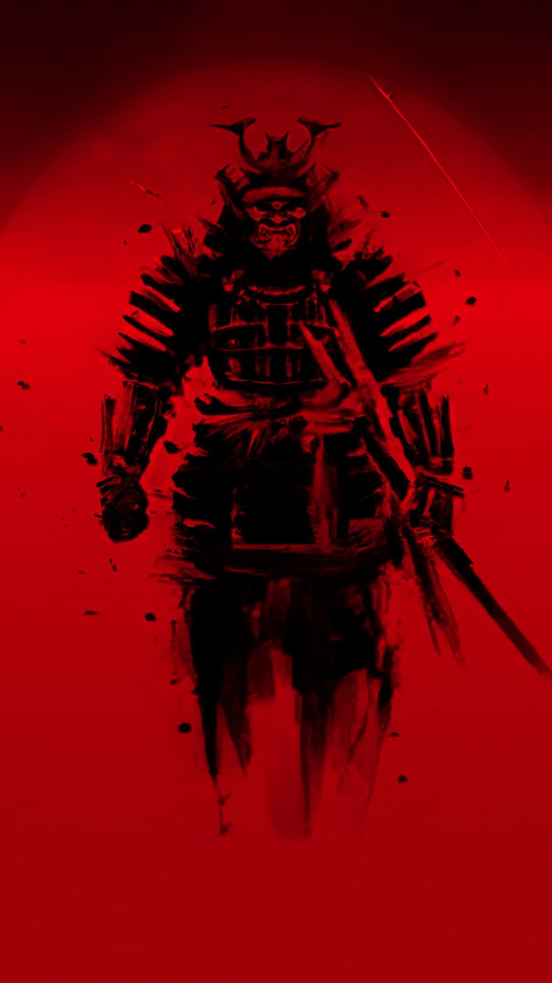 HD wallpaper: samurai, red, Japan, digital art, smartphone
