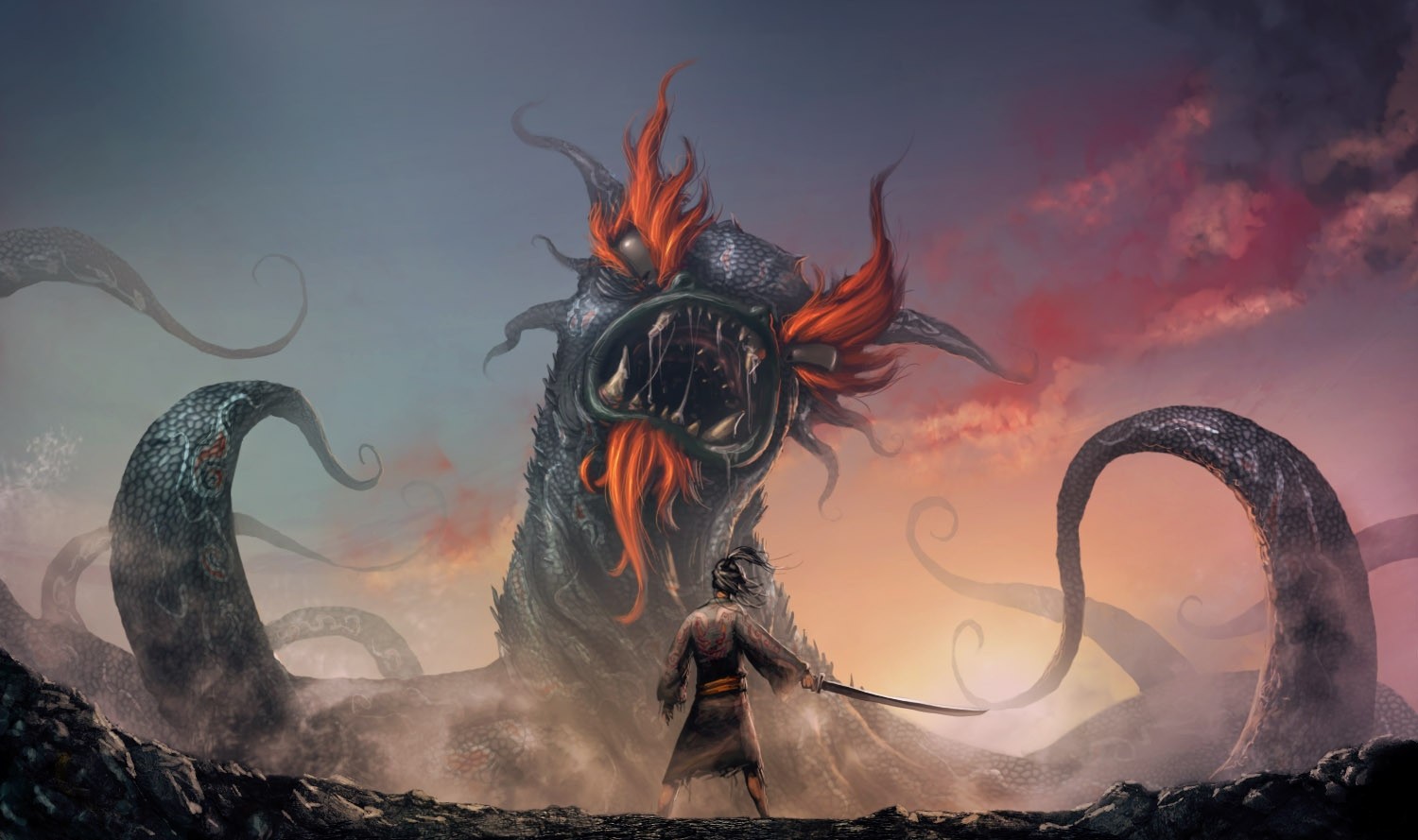 Wallpaper, illustration, dragon, demon, Samurai Jack, samurai, mythology, screenshot, computer wallpaper, fictional character, mythical creature 1500x889