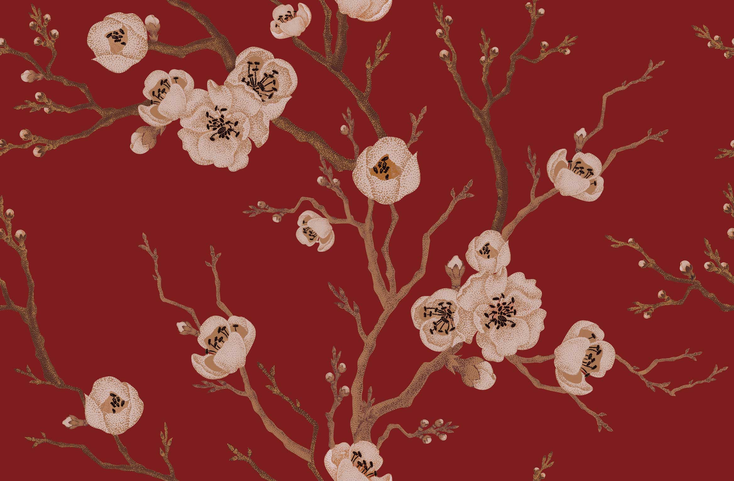 Red Japanese Floral Wall Mural