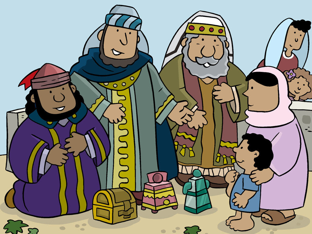 FreeBibleimage - The Visit Of The Magi - Wise Men From The East Bring Gifts For The Newborn King (Matthew 2:1 18)