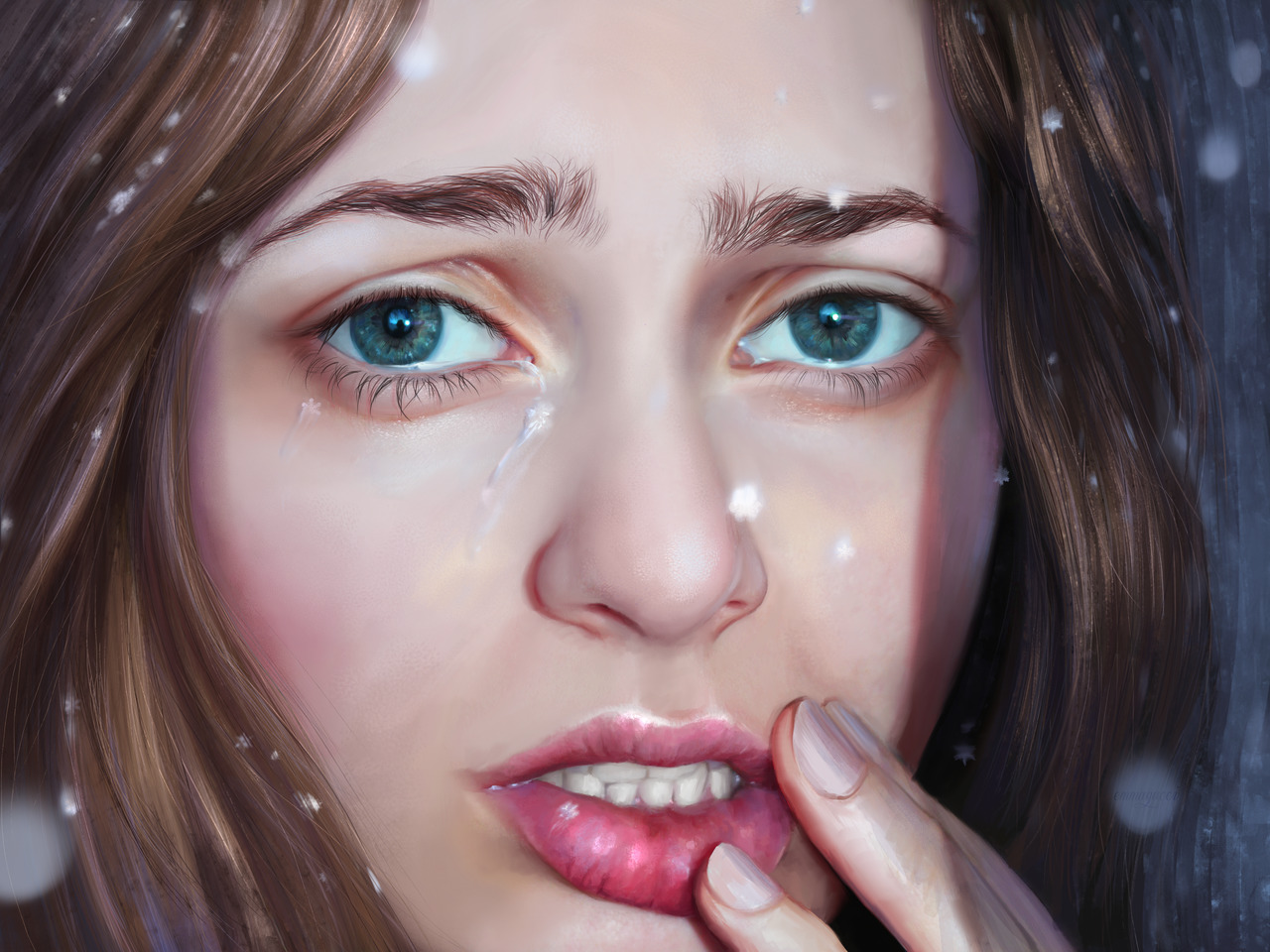 women, Blue eyes, Blonde, Lips, Face, Drawing, Sad, Portrait Wallpaper HD / Desktop and Mobile Background