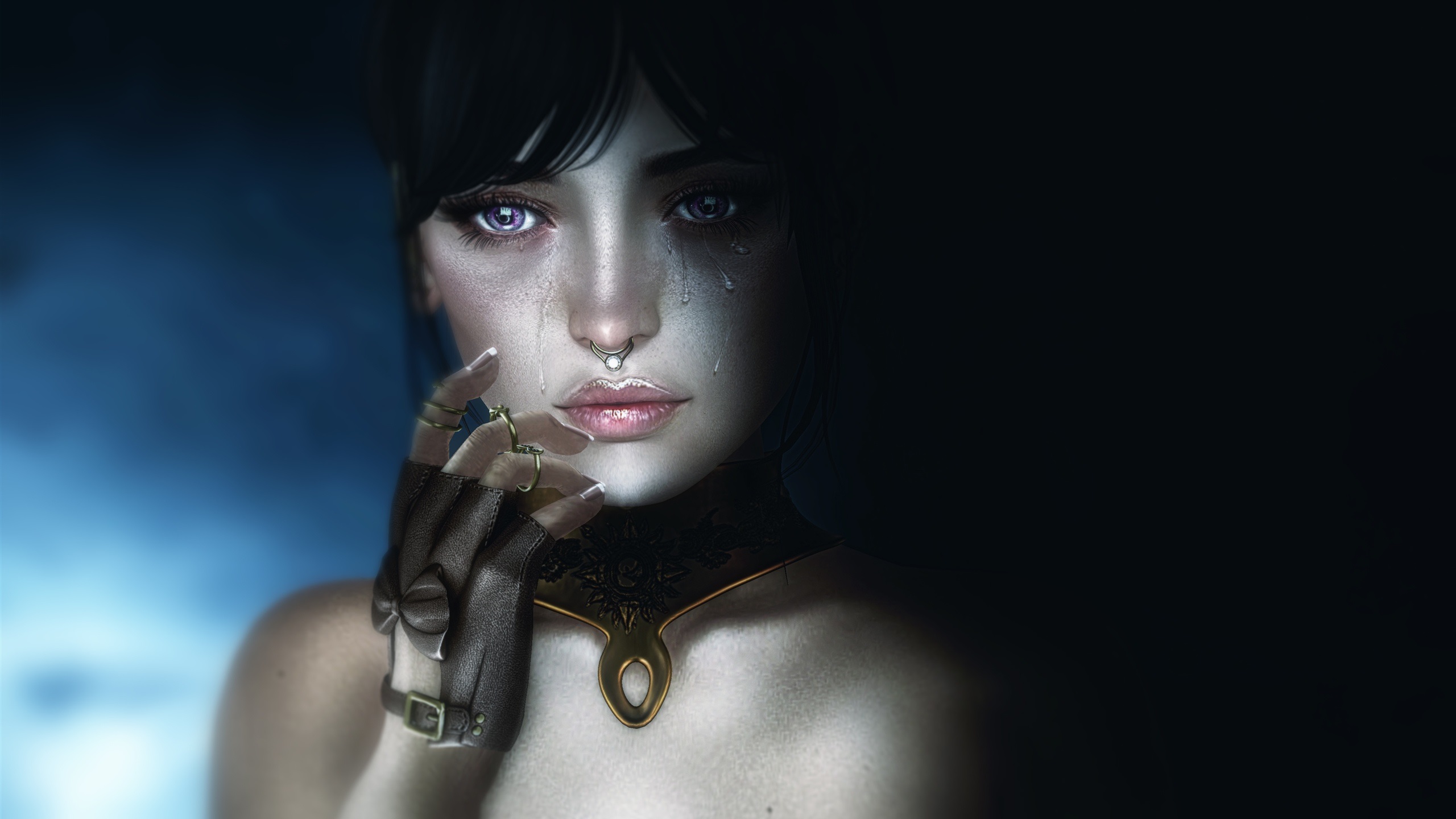 Wallpaper Fantasy girl, face, tears, sadness 2560x1440 QHD Picture, Image
