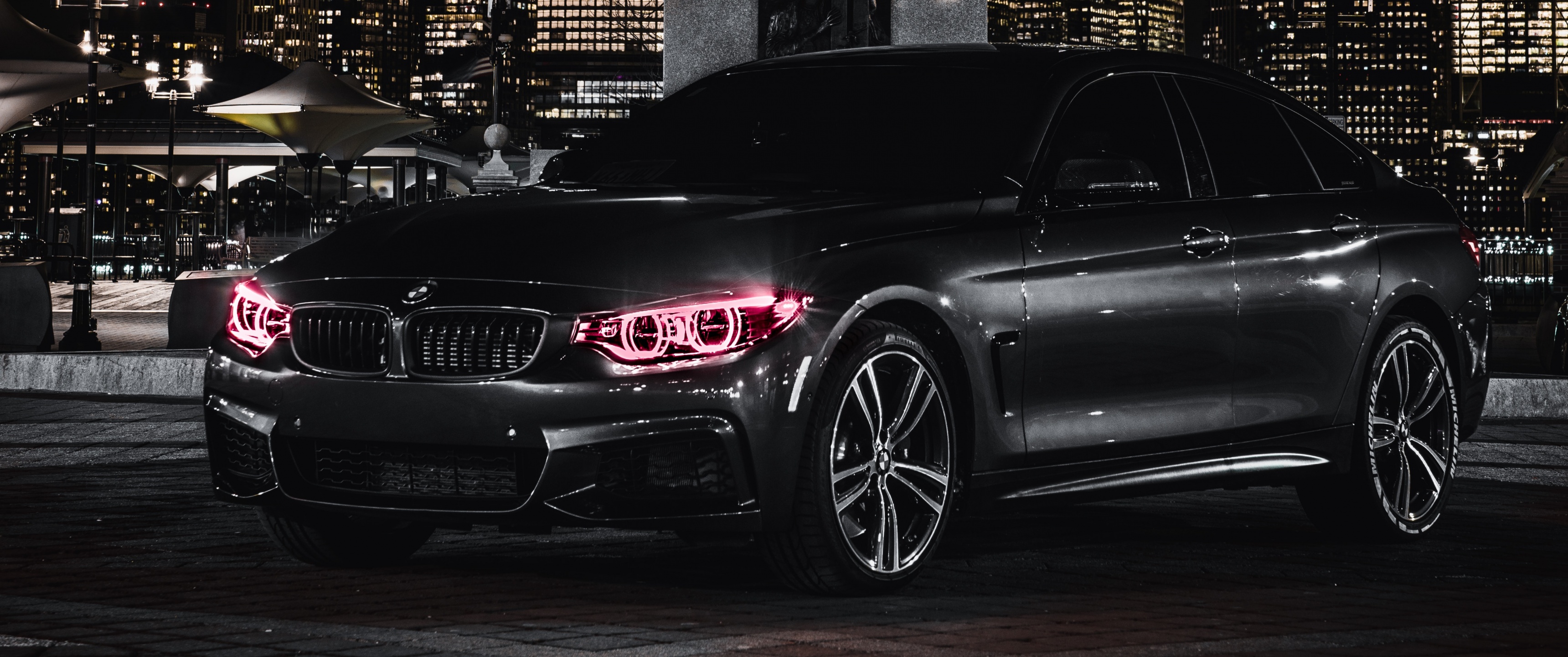 BMW M4 Wallpaper 4K, Black Edition, Angel Eyes, Night, City lights, Black/ Dark