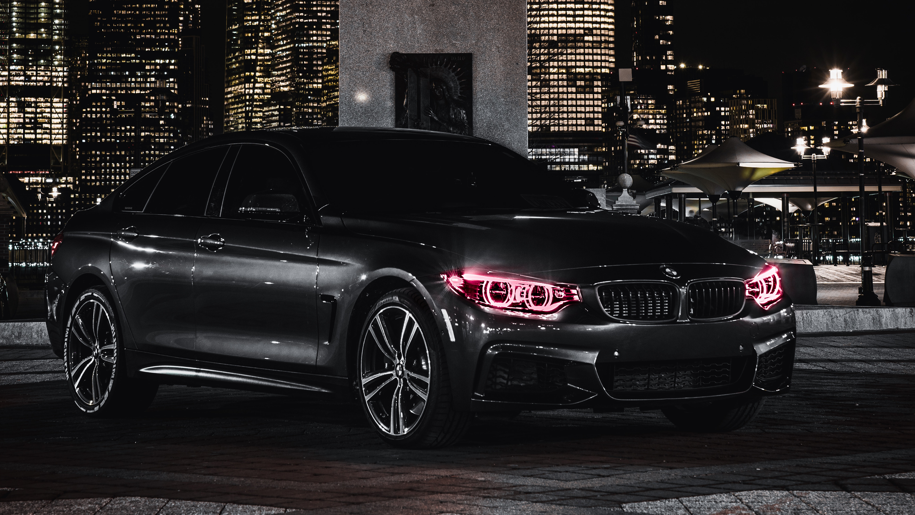 BMW M Black Edition, Angel Eyes, Night, City lights, 4k Free deskk wallpaper, Ultra HD