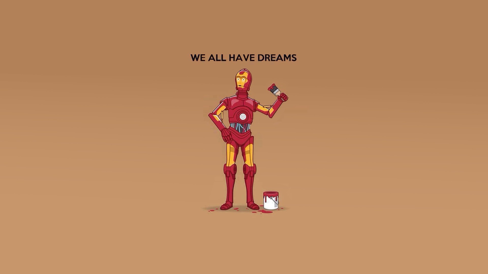Wallpaper, illustration, Star Wars, humor, cartoon, Iron Man, C 3PO, screenshot 1920x1080