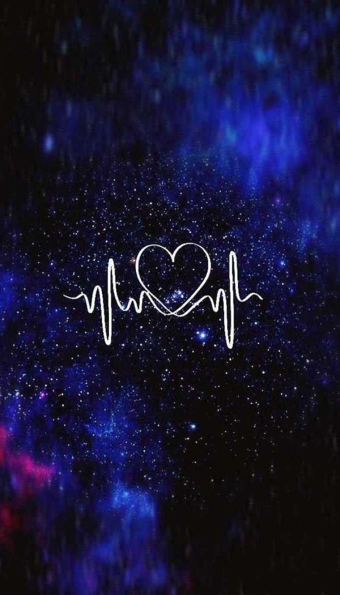 Heart And Heartbeat In The Middle, 2k Wallpaper, Dark Black And Blue Background Wallpaper & Background Download